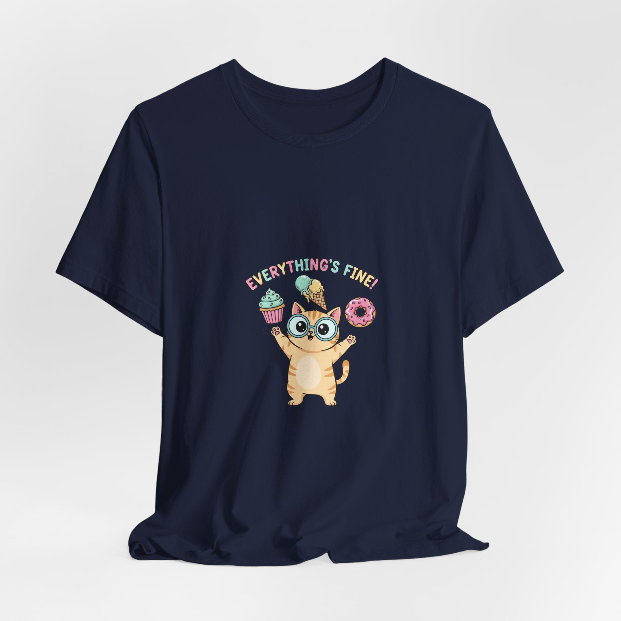 Absurd Cute Cat with Donut & Cupcake Tee | mildly unhinged, chaotic kawaii