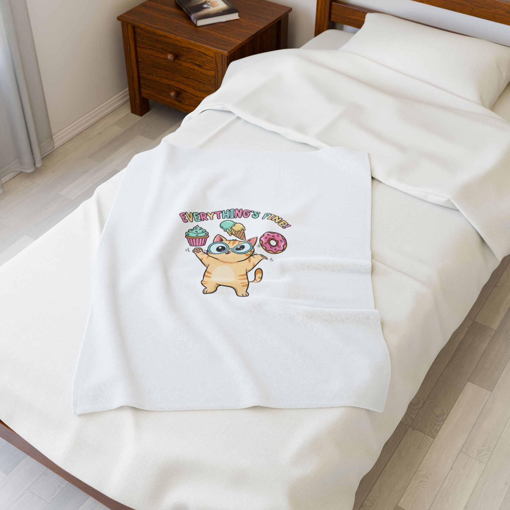Everything's Fine Cat, Velveteen Plush Blanket | cute irony, whimsical weird
