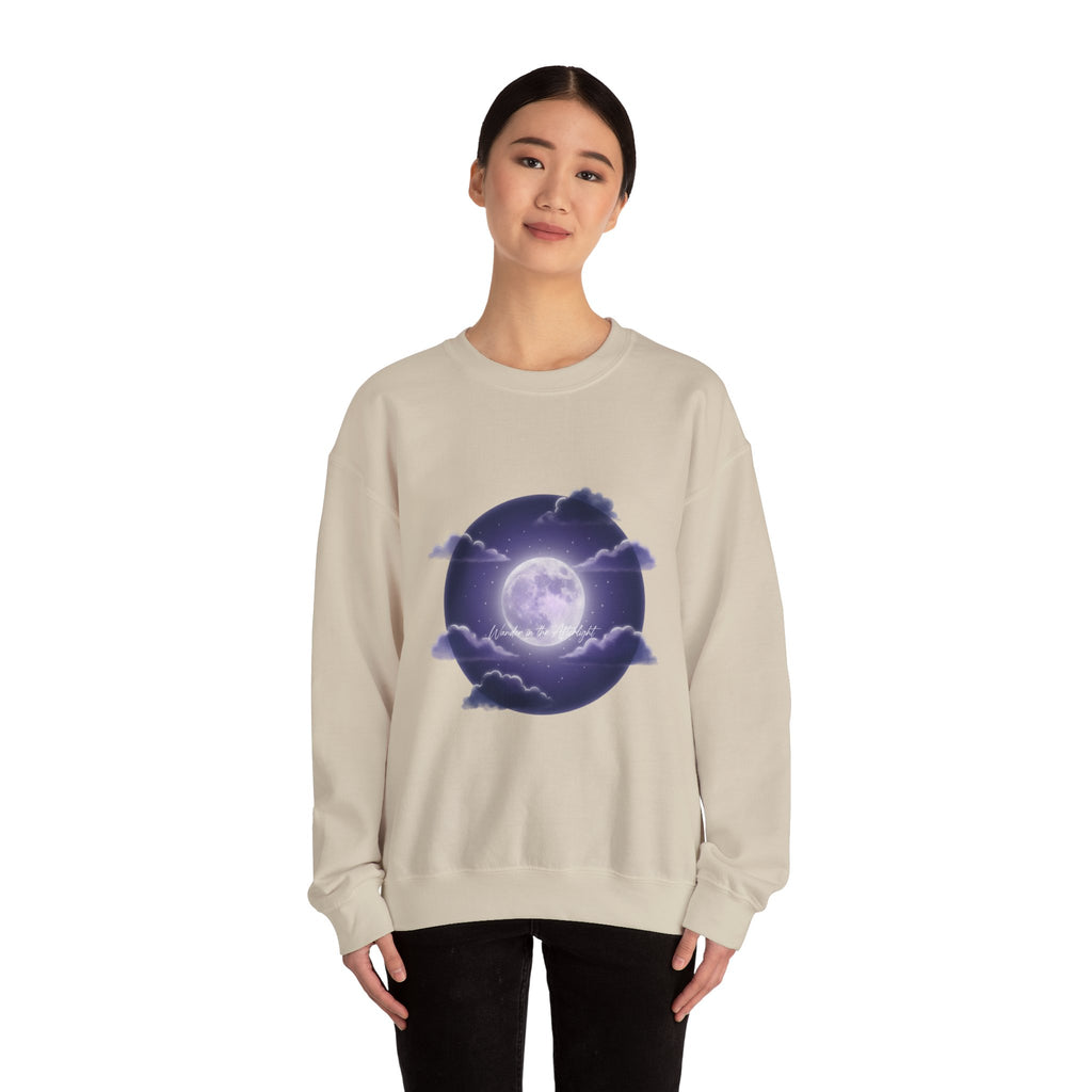 Luminous Moon Nightscape Crewneck, Afterlight Aesthetic, Night Bloom Sweatshirt