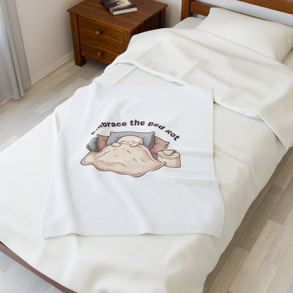 Embrace the Bed Rot Velveteen Plush Blanket, sleepy humor, nap club