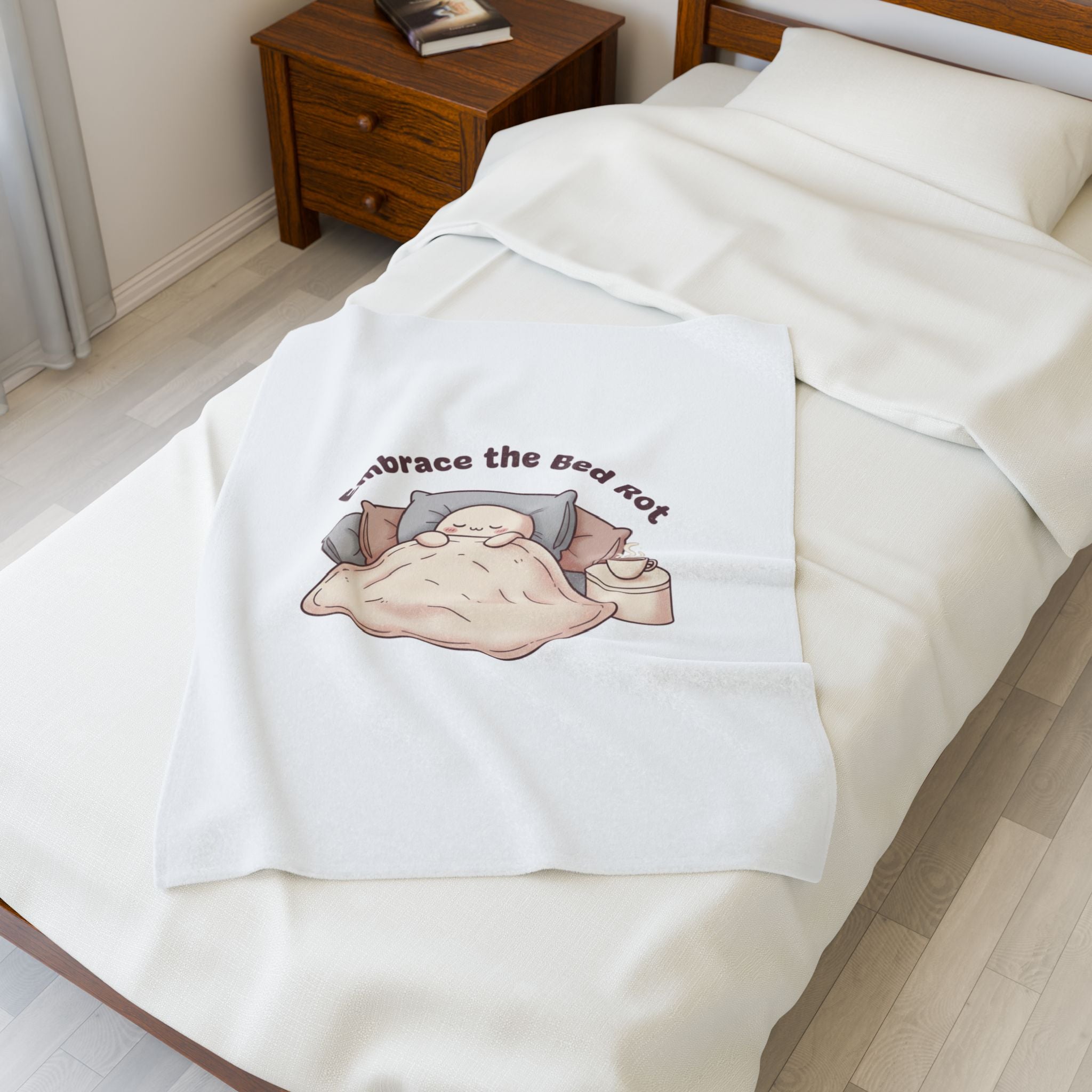 Embrace the Bed Rot Velveteen Plush Blanket, sleepy humor, nap club