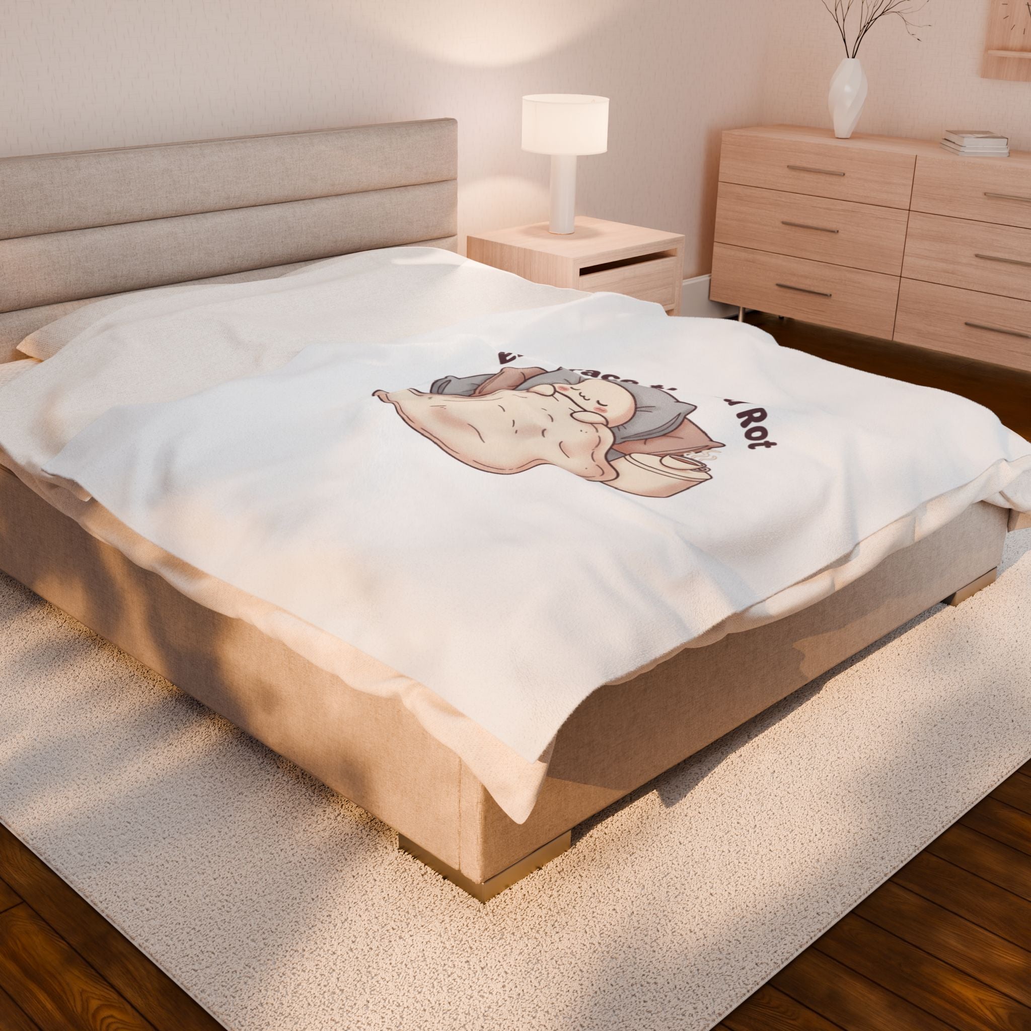 Embrace the Bed Rot Velveteen Plush Blanket, sleepy humor, nap club
