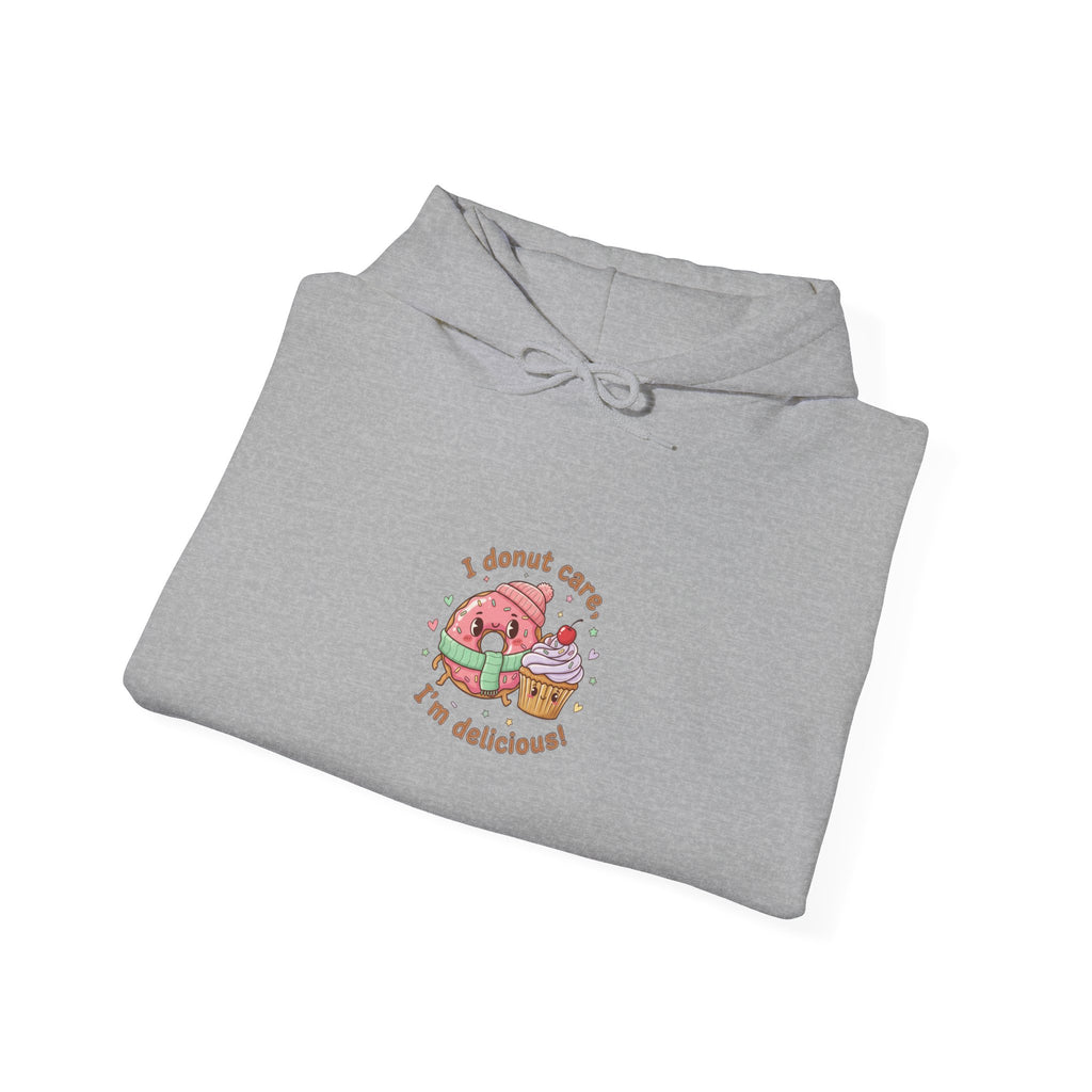Donut Care, I’m Delicious Hoodie | Food Pun Sweatshirt, Cozy Snack Cartoon