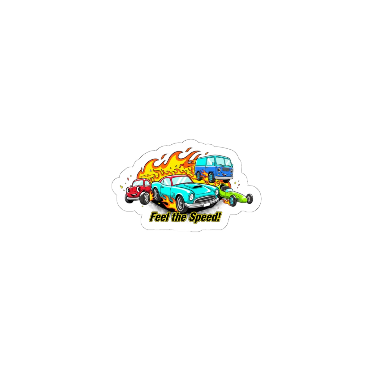 Retro Racing Flames Kiss-Cut Stickers | Cartoon Vintage Car Illustration