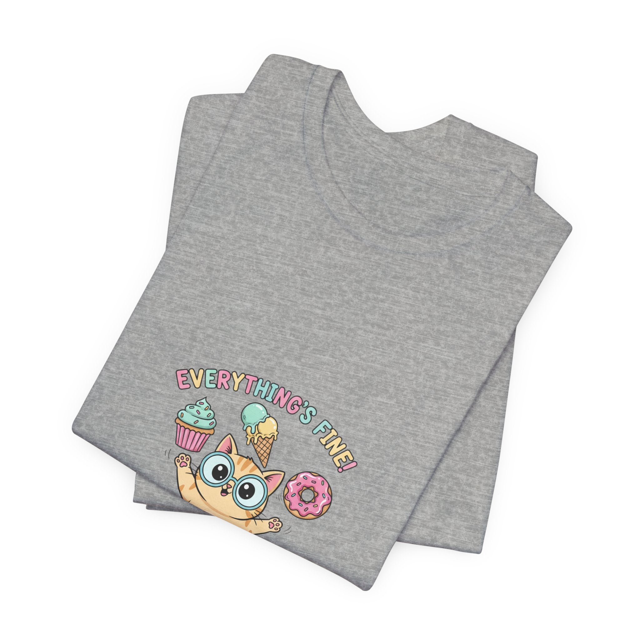 Absurd Cute Cat with Donut & Cupcake Tee | mildly unhinged, chaotic kawaii
