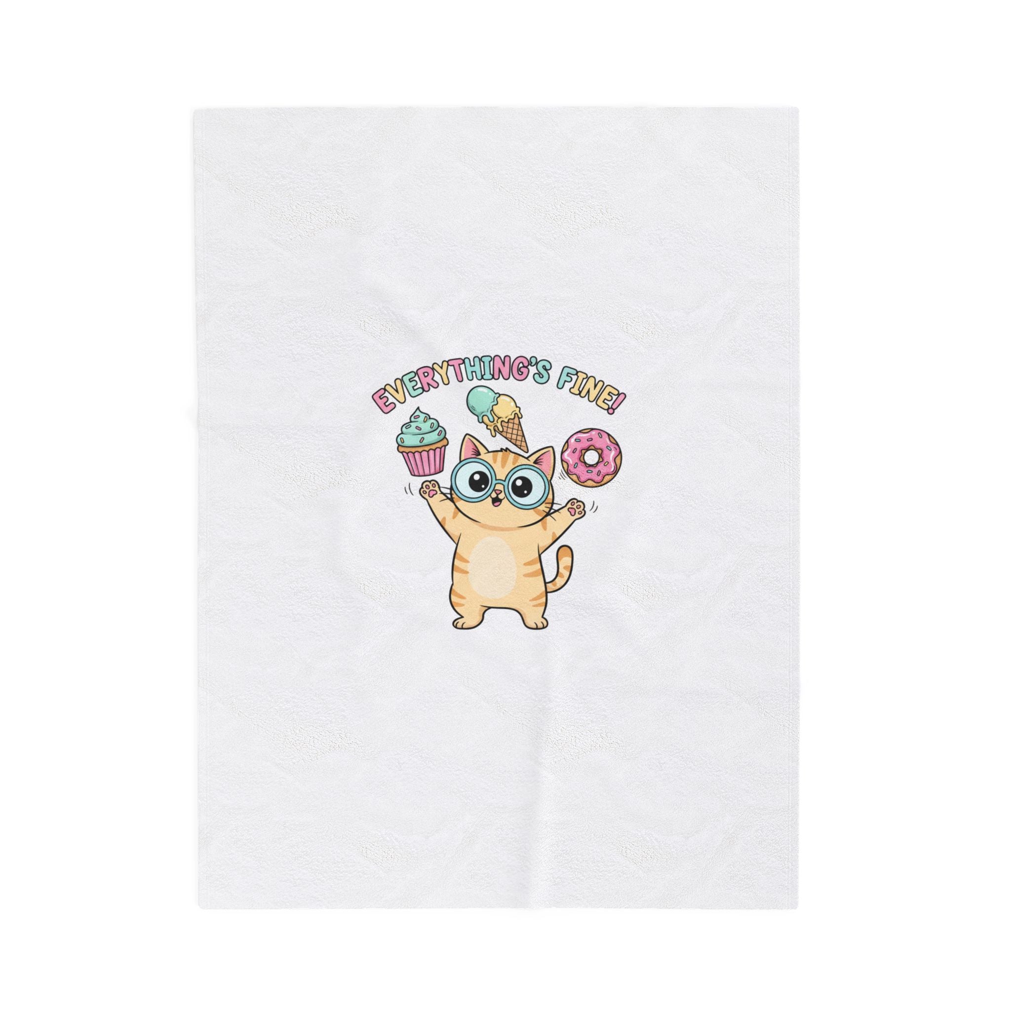 Everything's Fine Cat, Velveteen Plush Blanket | cute irony, whimsical weird