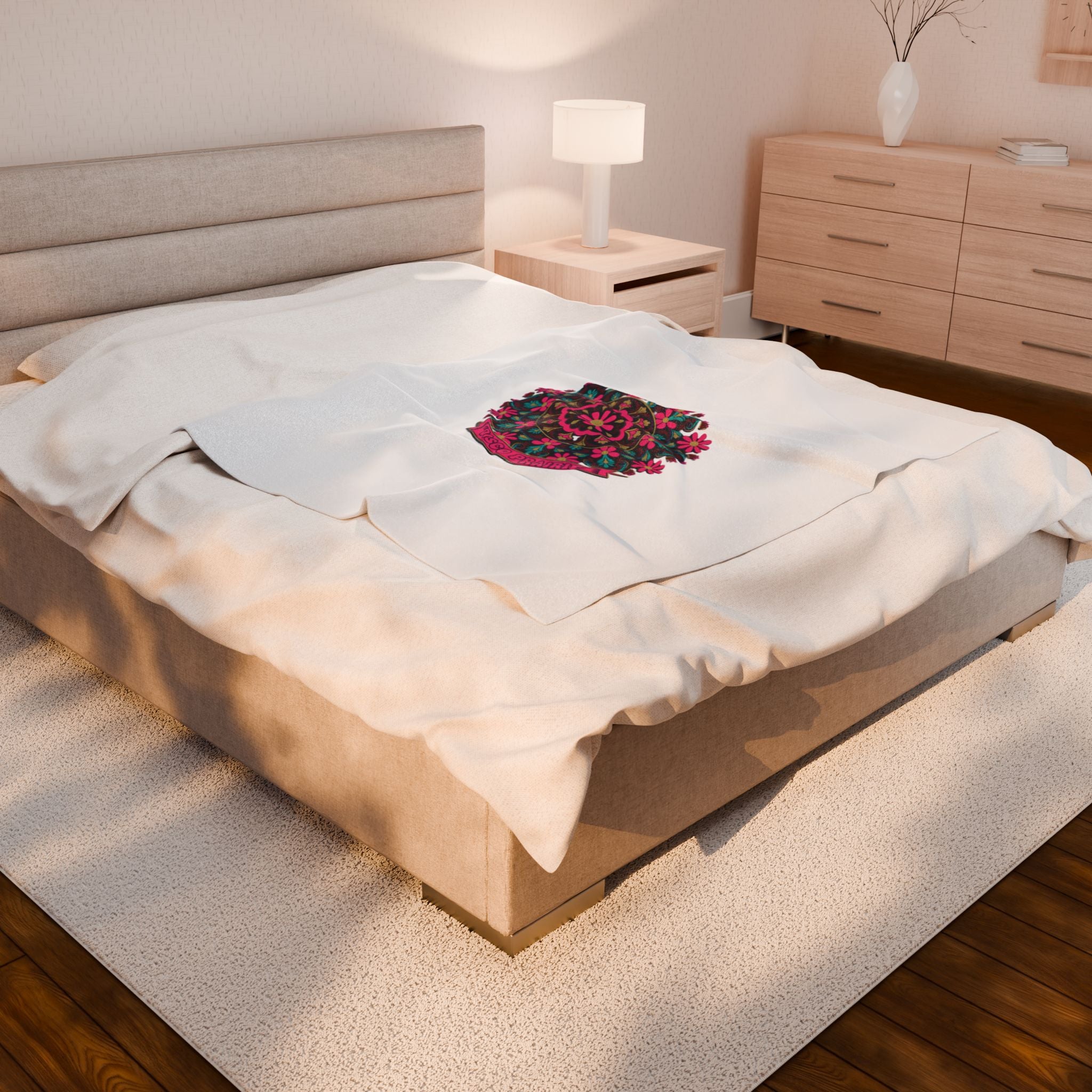 Disco Florals Paisley Medallion Velveteen Plush Blanket | 70s Revival, Maximalist Boho