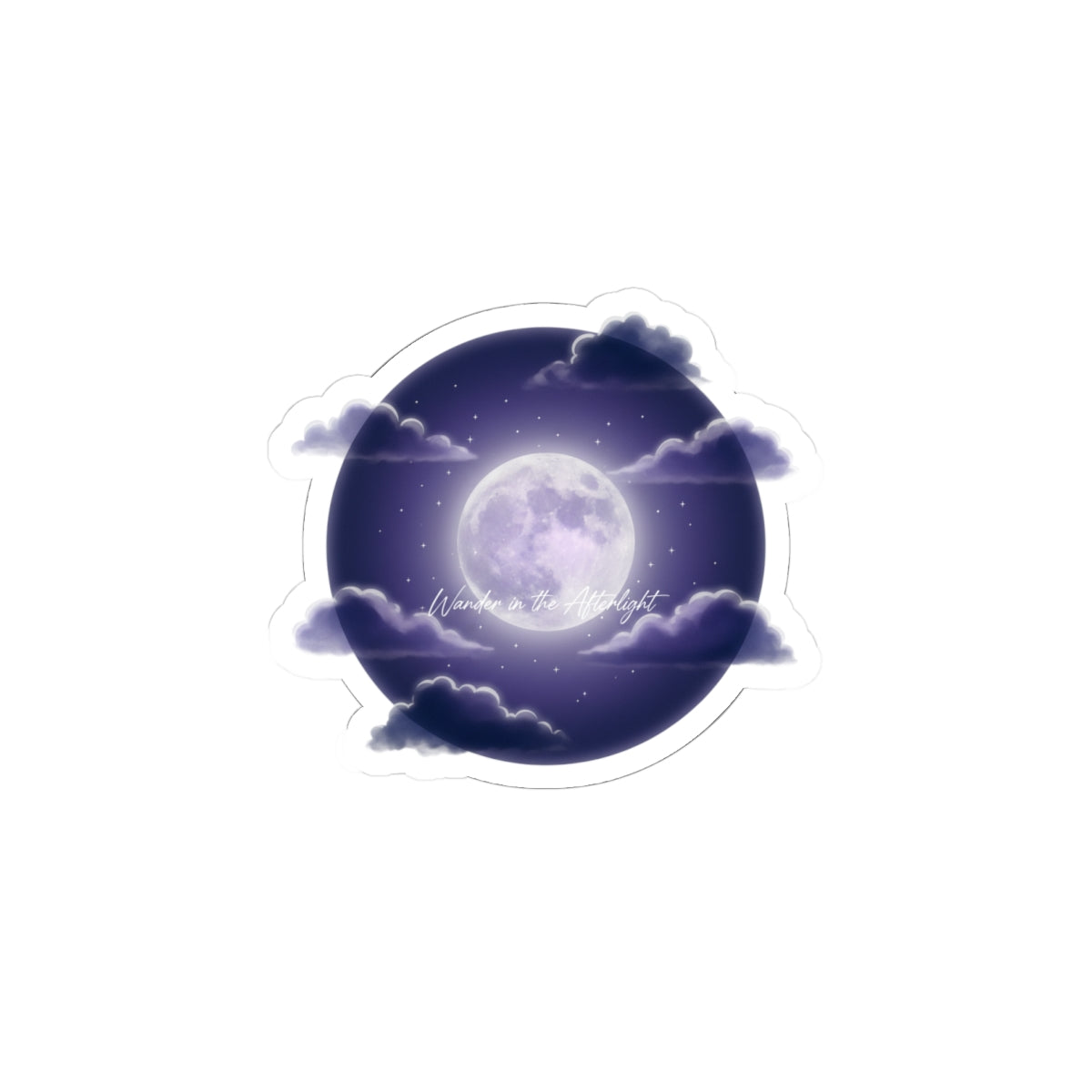 Luminous Moon Nightscape Kiss-Cut Sticker | Afterlight Aesthetic, Cosmic Floral Vibe