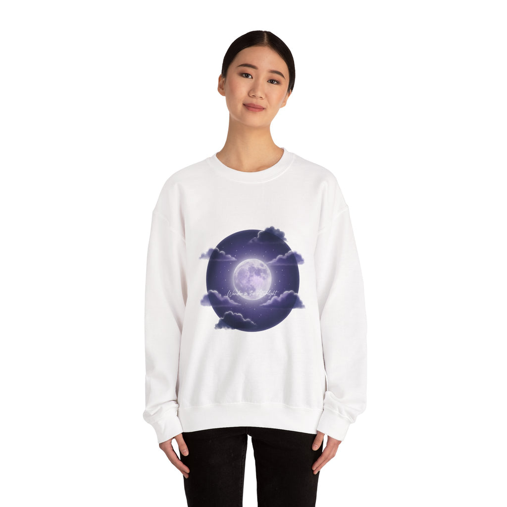 Luminous Moon Nightscape Crewneck, Afterlight Aesthetic, Night Bloom Sweatshirt