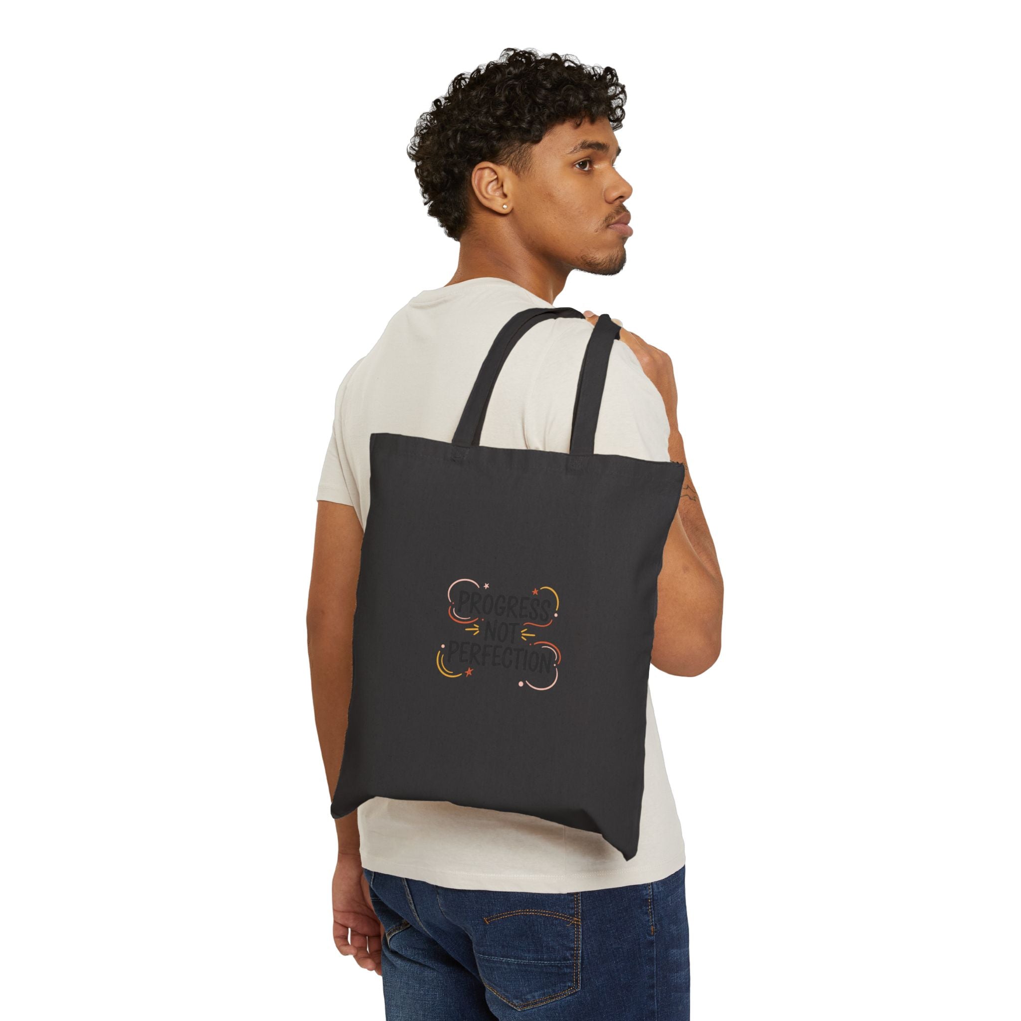 Progress Not Perfection Tote | Handwritten Marker Brush Script, Humanized Typography