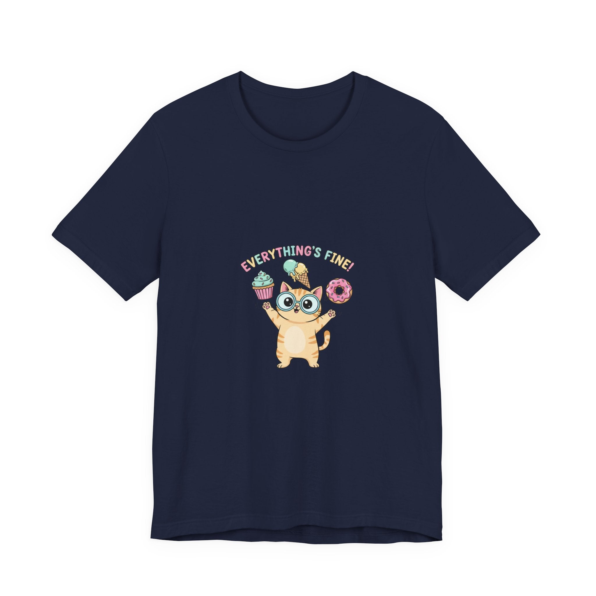 Absurd Cute Cat with Donut & Cupcake Tee | mildly unhinged, chaotic kawaii