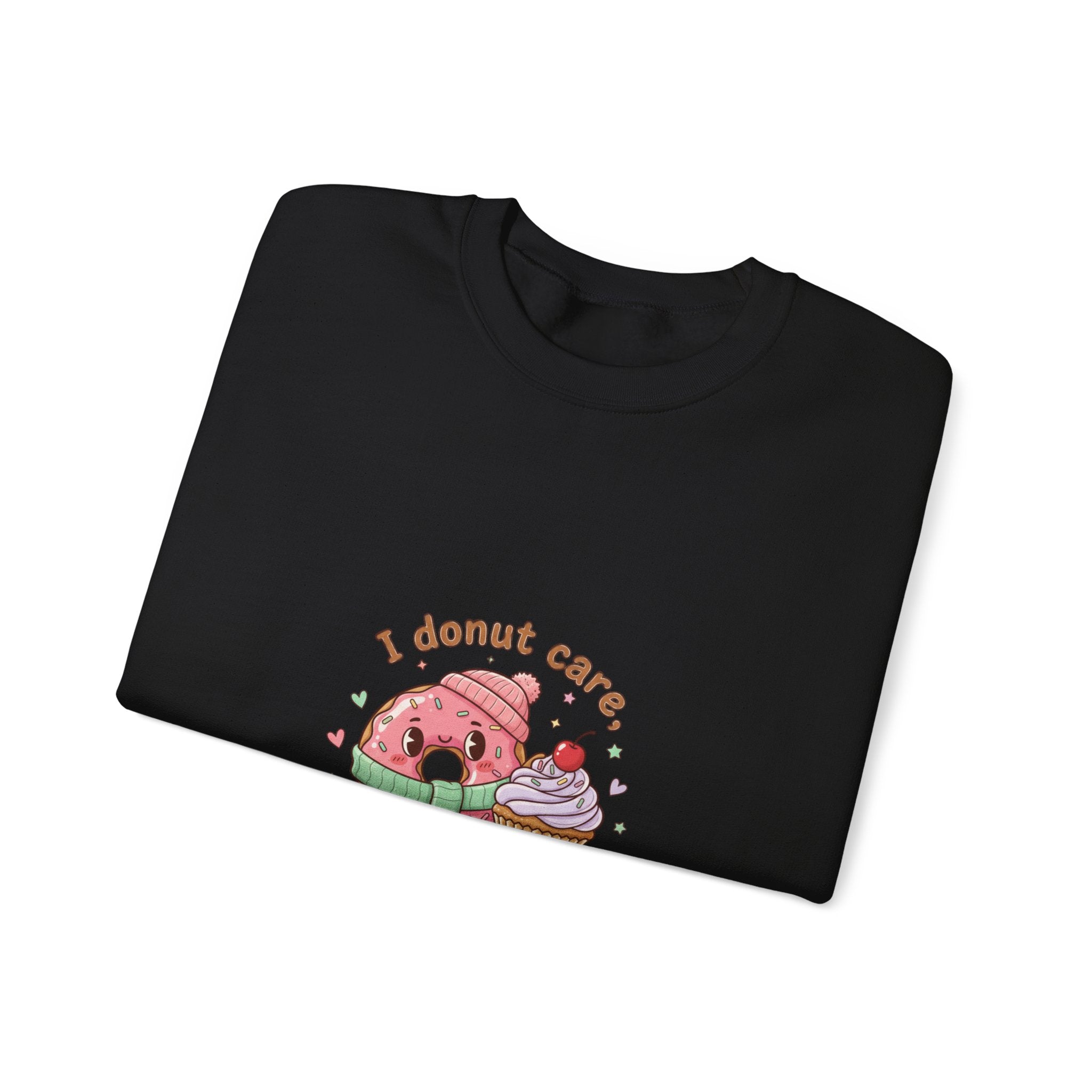 Donut Care I’m Delicious Sweatshirt | food pun cartoon, cozy snack humor