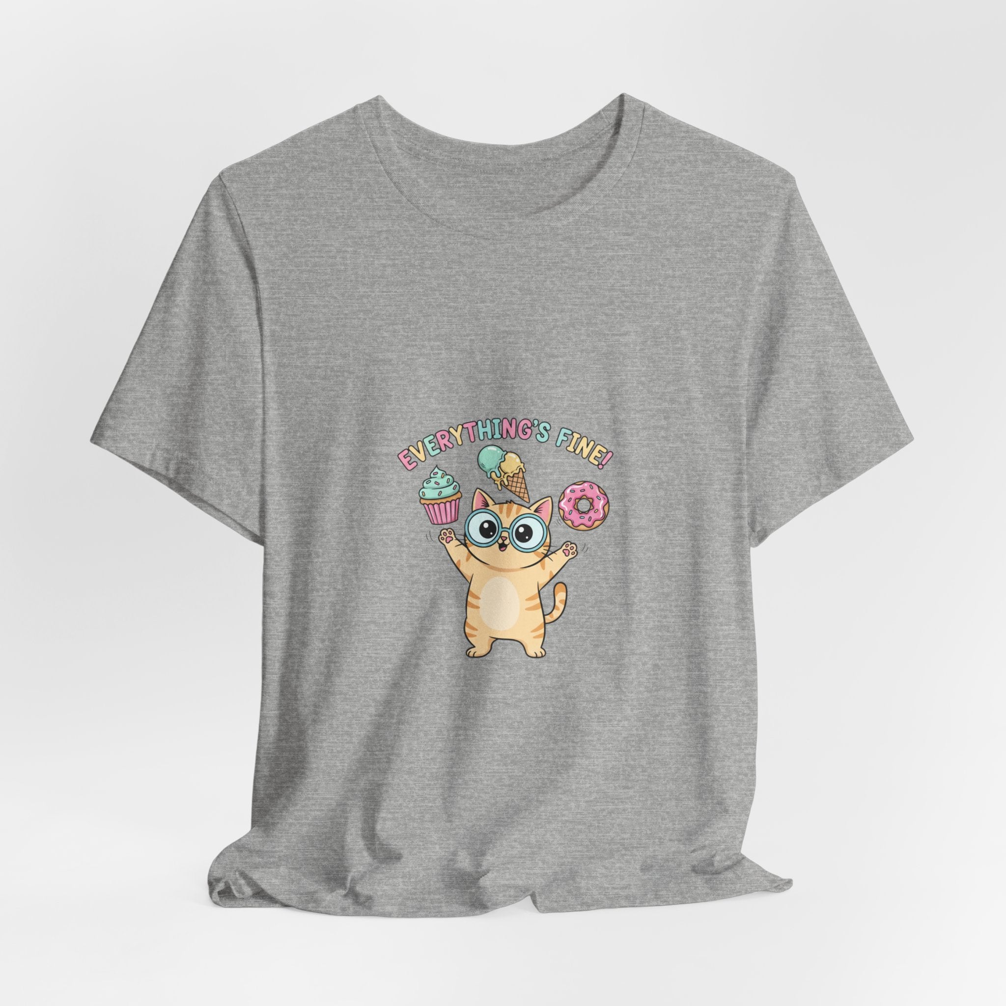Absurd Cute Cat with Donut & Cupcake Tee | mildly unhinged, chaotic kawaii