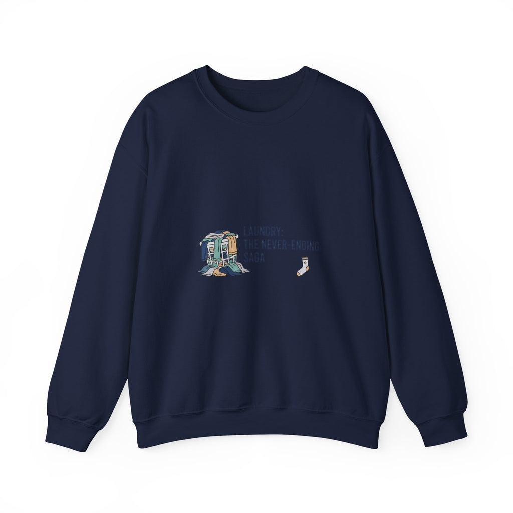 Laundry: The Never-Ending Saga Crewneck | laundry pile humor, washing machine meme