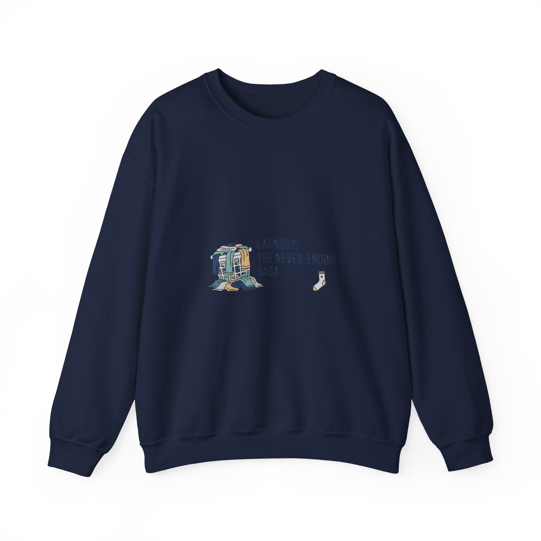 Laundry: The Never-Ending Saga Crewneck | laundry pile humor, washing machine meme