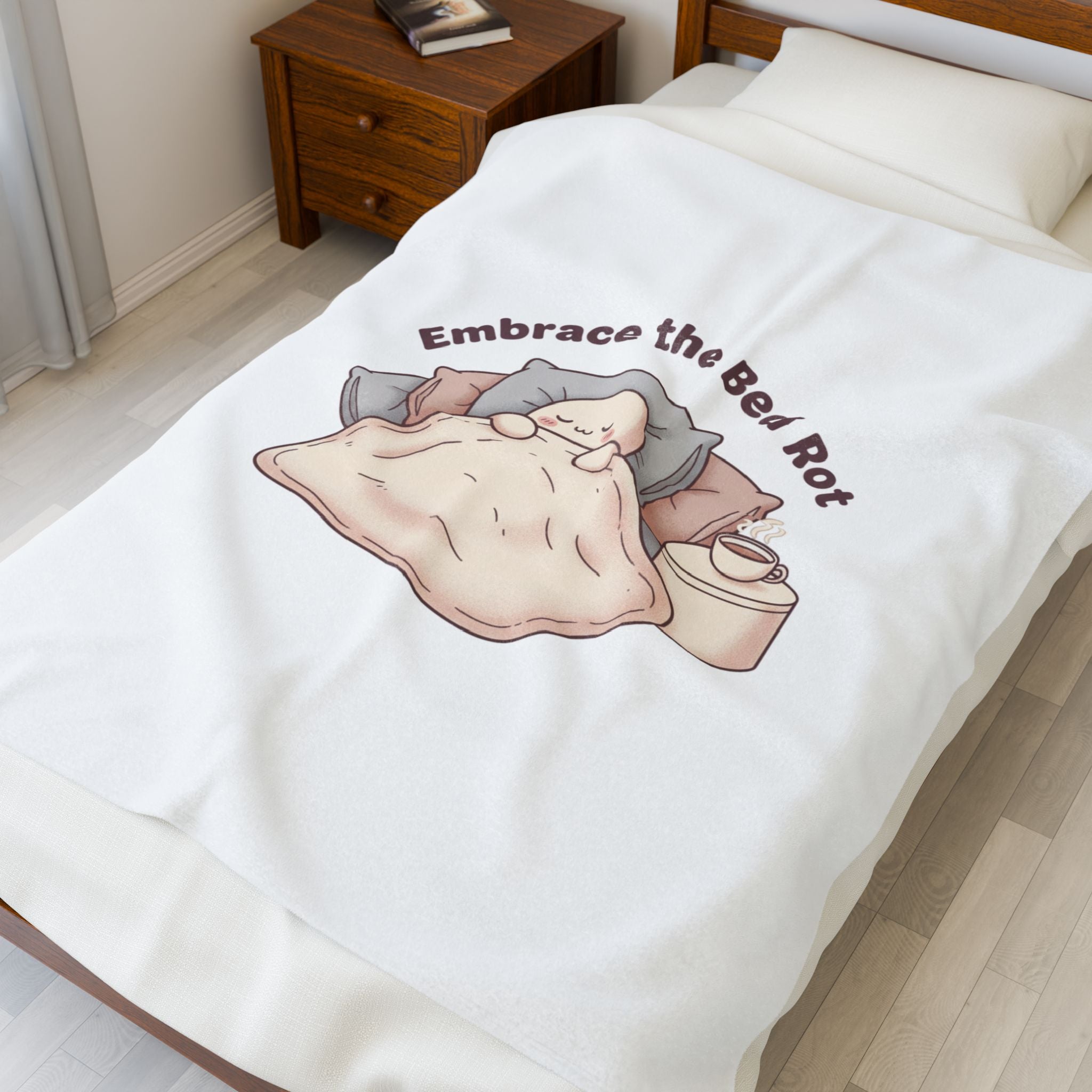 Embrace the Bed Rot Velveteen Plush Blanket, sleepy humor, nap club