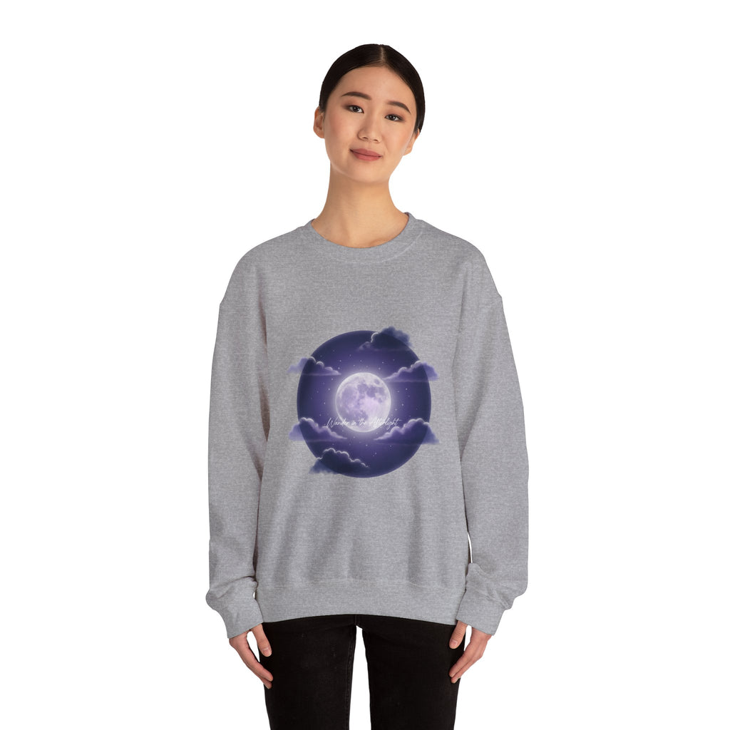 Luminous Moon Nightscape Crewneck, Afterlight Aesthetic, Night Bloom Sweatshirt