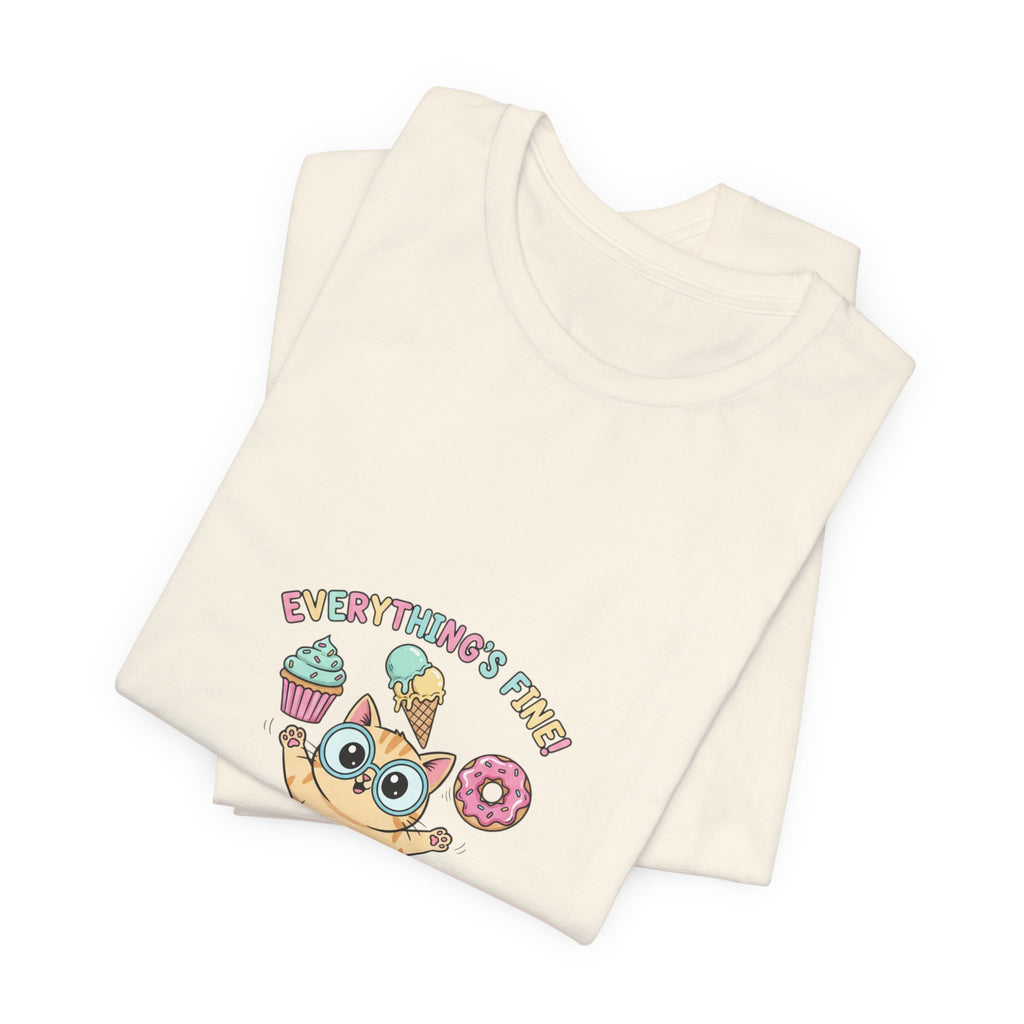Absurd Cute Cat with Donut & Cupcake Tee | mildly unhinged, chaotic kawaii