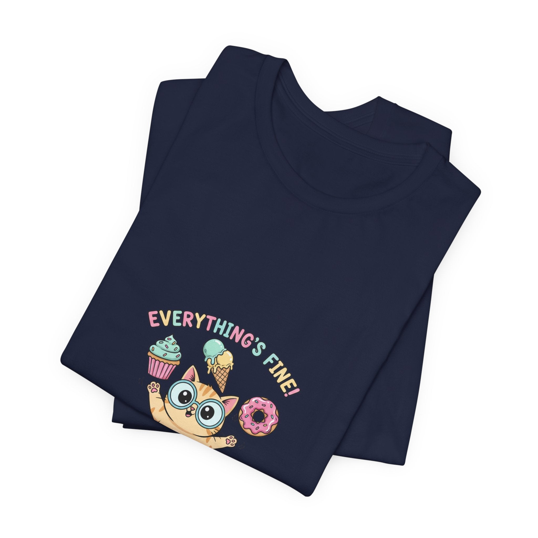 Absurd Cute Cat with Donut & Cupcake Tee | mildly unhinged, chaotic kawaii
