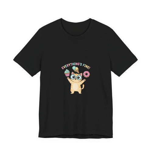 Absurd Cute Cat with Donut & Cupcake Tee | mildly unhinged, chaotic kawaii