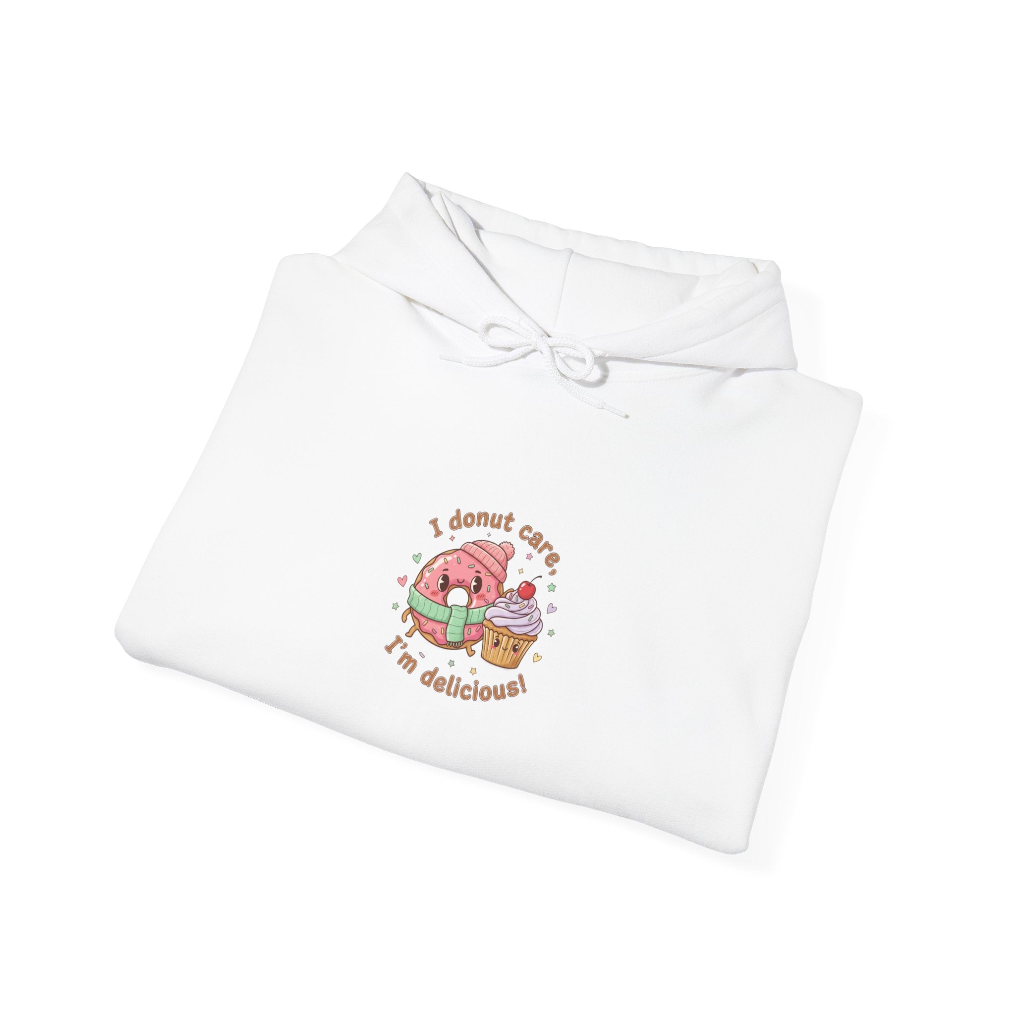 Donut Care, I’m Delicious Hoodie | Food Pun Sweatshirt, Cozy Snack Cartoon