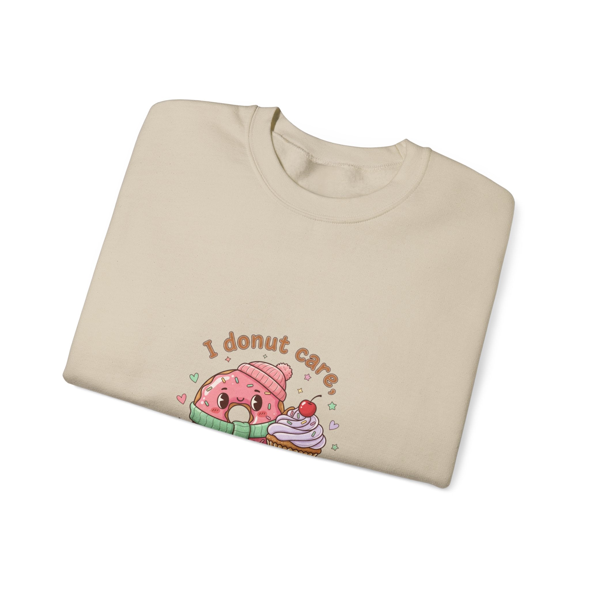 Donut Care I’m Delicious Sweatshirt | food pun cartoon, cozy snack humor