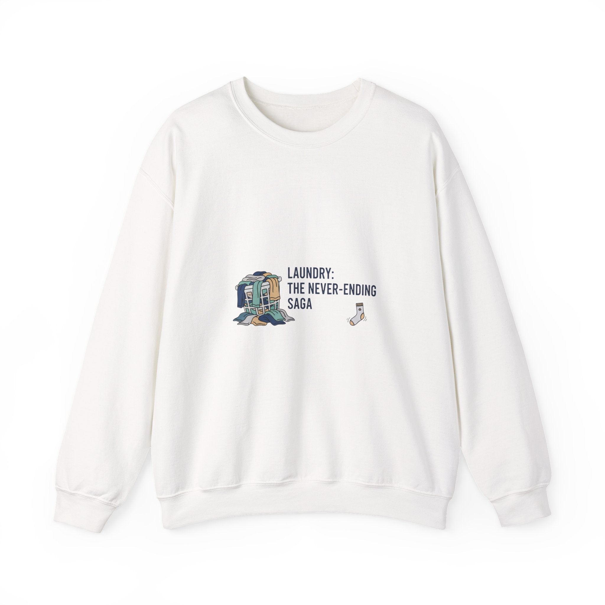 Laundry: The Never-Ending Saga Crewneck | laundry pile humor, washing machine meme