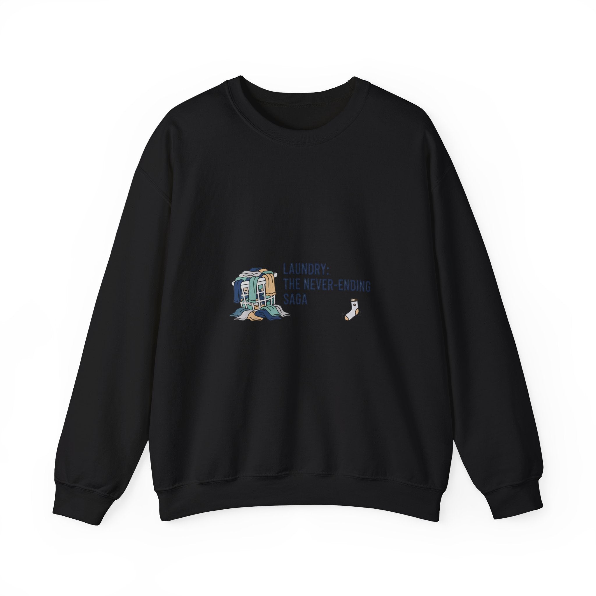 Laundry: The Never-Ending Saga Crewneck | laundry pile humor, washing machine meme