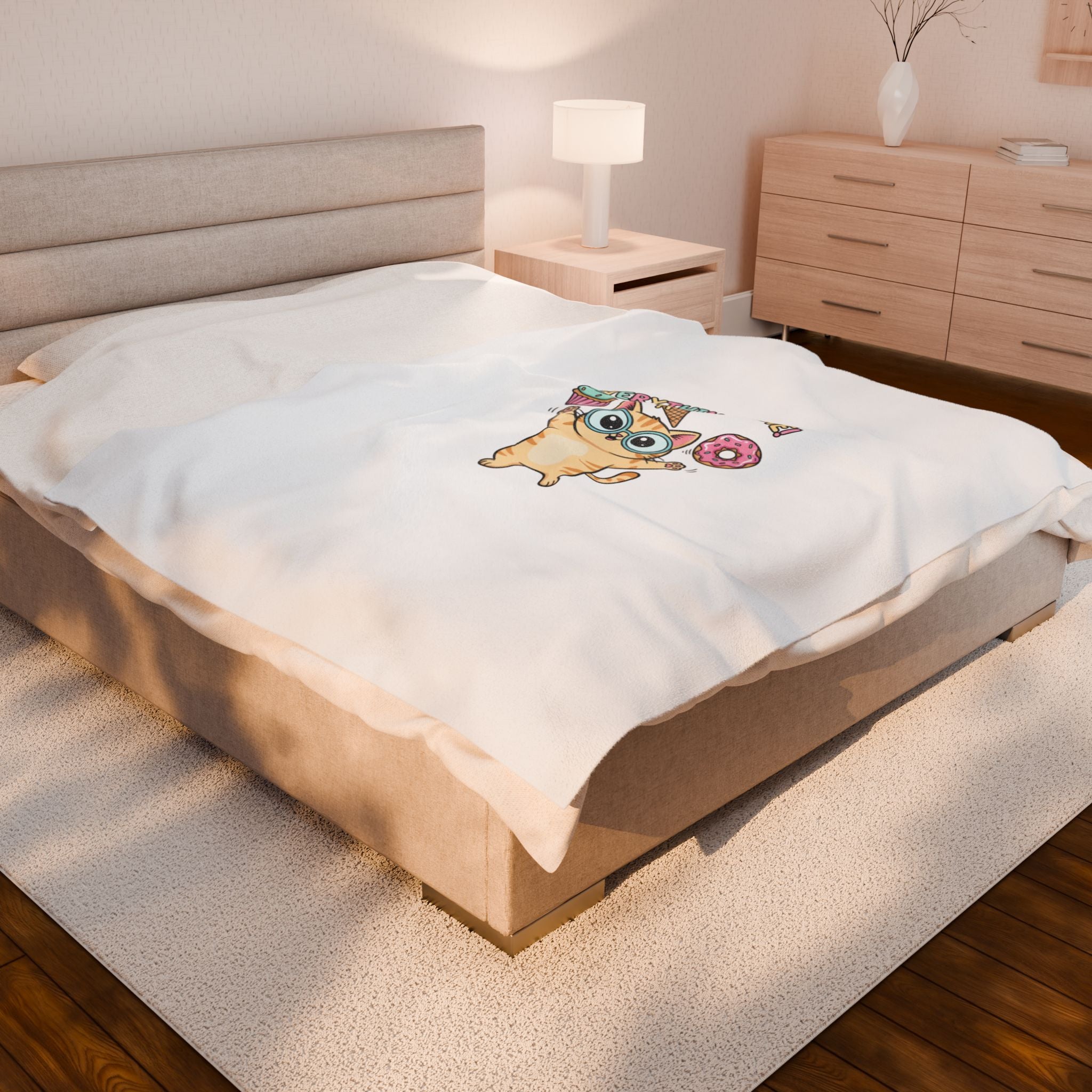 Everything's Fine Cat, Velveteen Plush Blanket | cute irony, whimsical weird