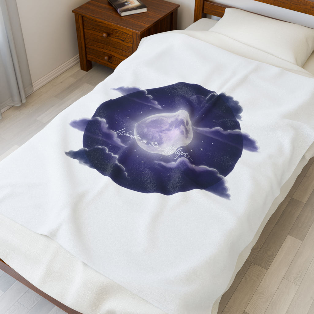 Afterlight Luminous Moonscape Velveteen Blanket | Night Bloom Aesthetic