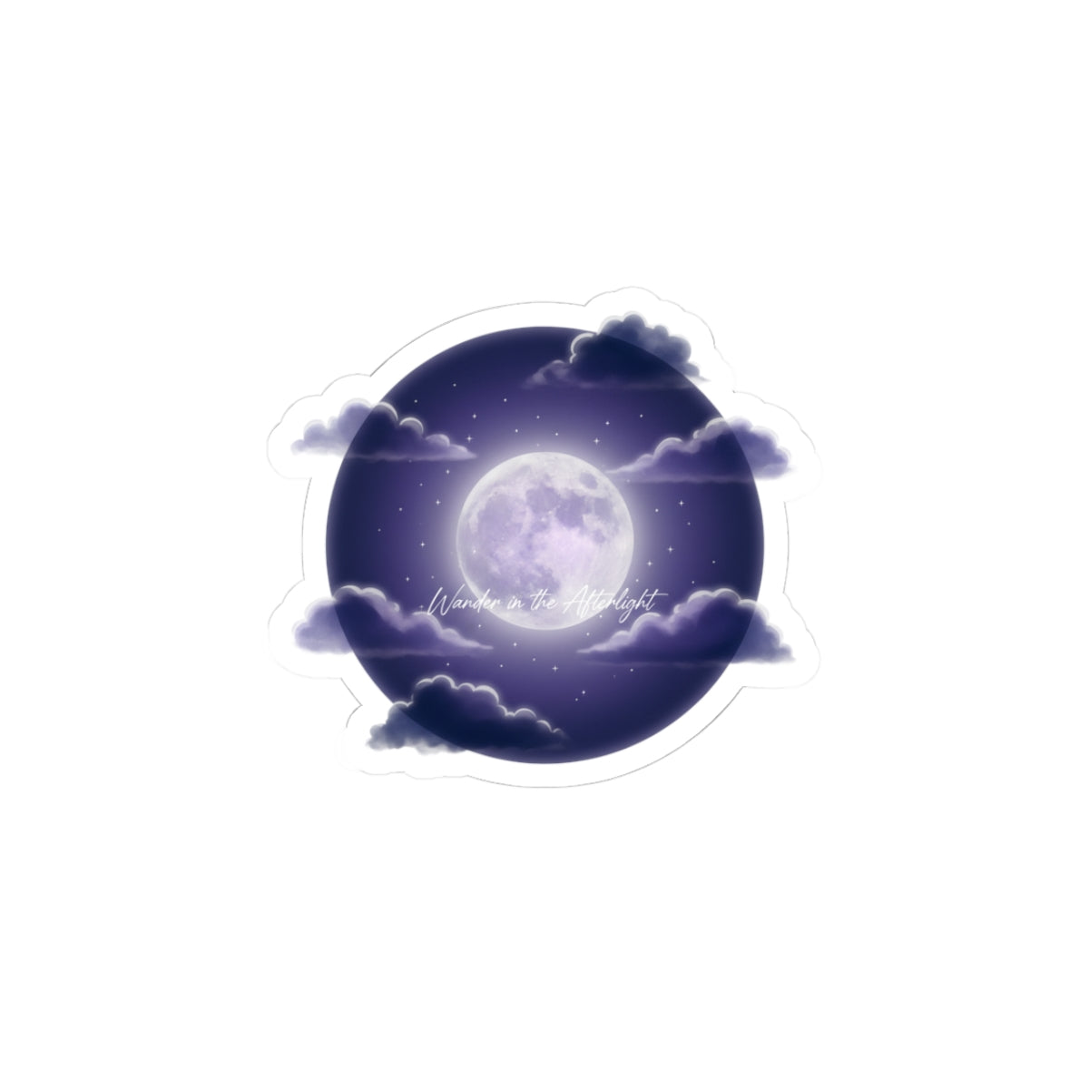 Luminous Moon Nightscape Kiss-Cut Sticker | Afterlight Aesthetic, Cosmic Floral Vibe