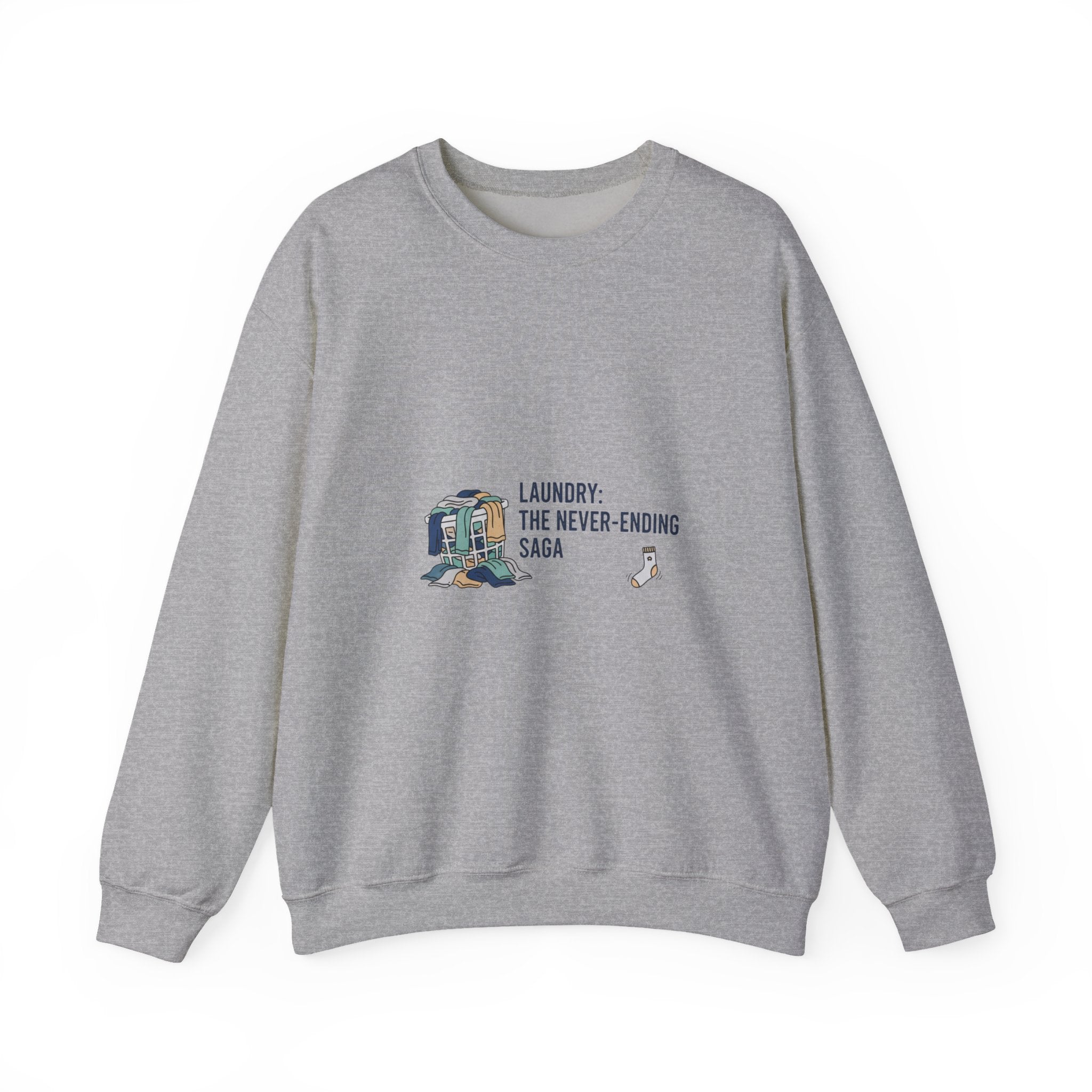 Laundry: The Never-Ending Saga Crewneck | laundry pile humor, washing machine meme