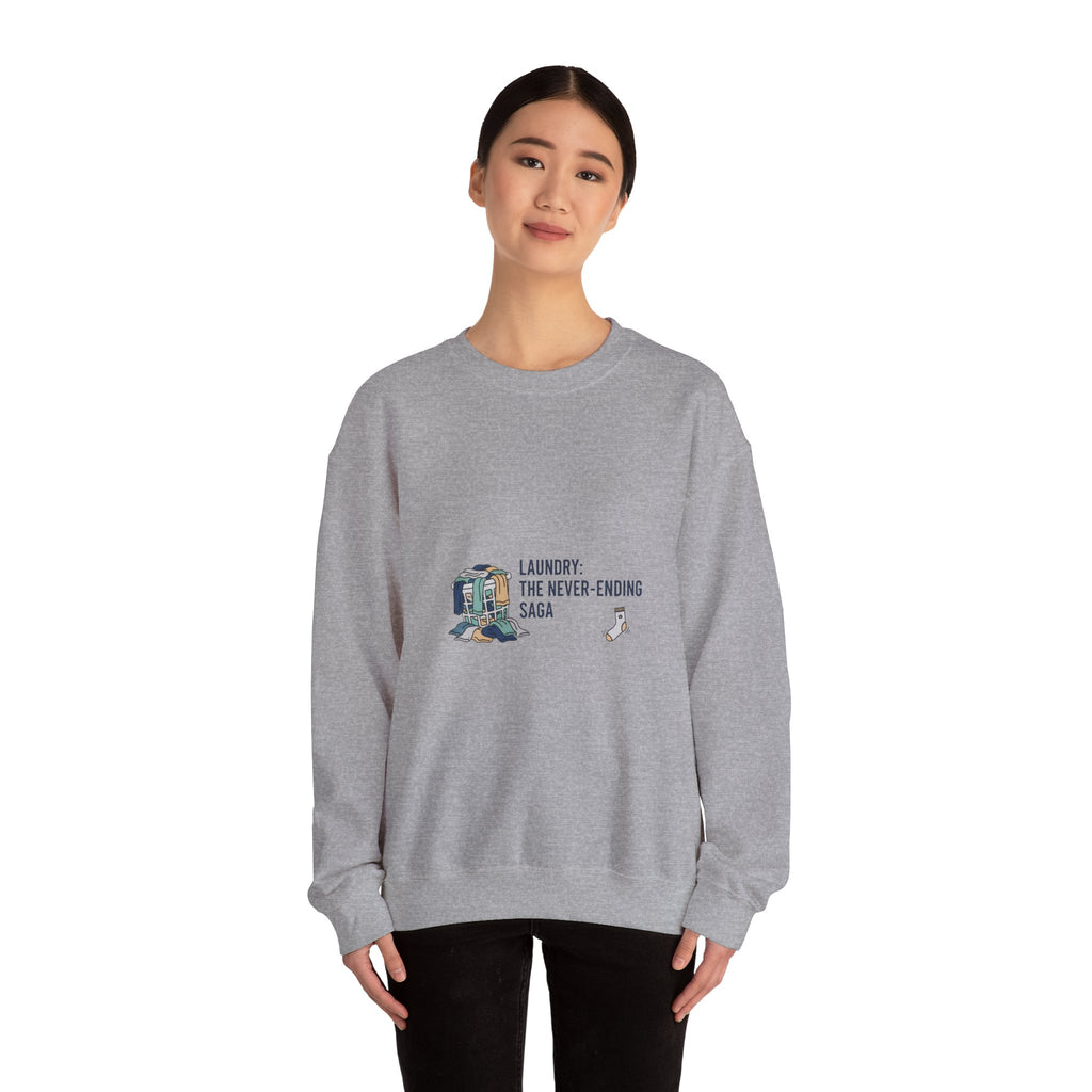Laundry: The Never-Ending Saga Crewneck | laundry pile humor, washing machine meme