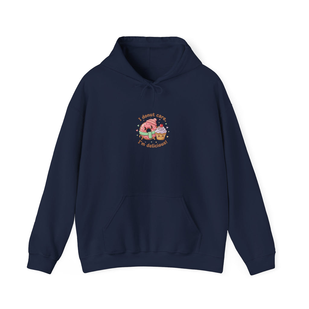 Donut Care, I’m Delicious Hoodie | Food Pun Sweatshirt, Cozy Snack Cartoon