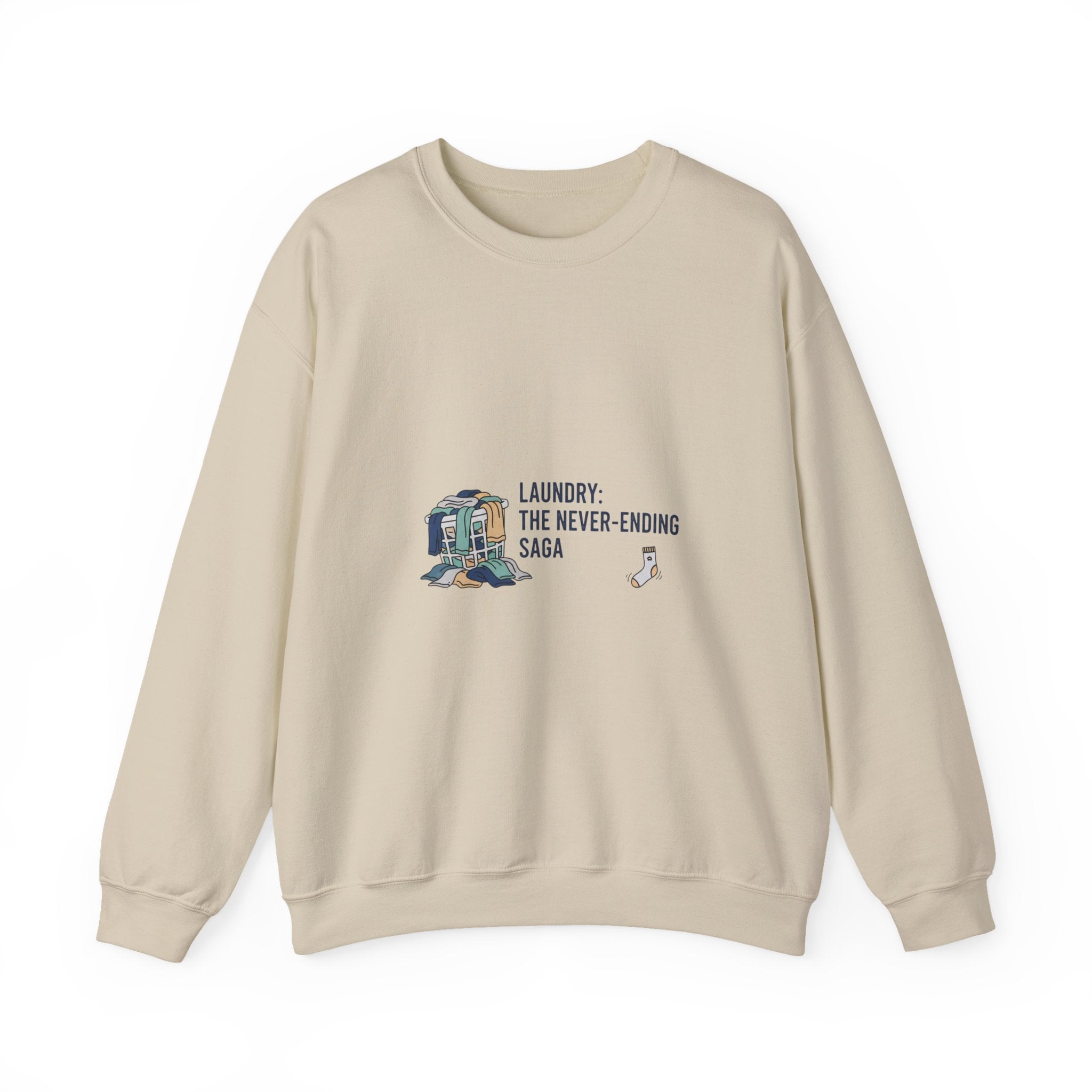 Laundry: The Never-Ending Saga Crewneck | laundry pile humor, washing machine meme