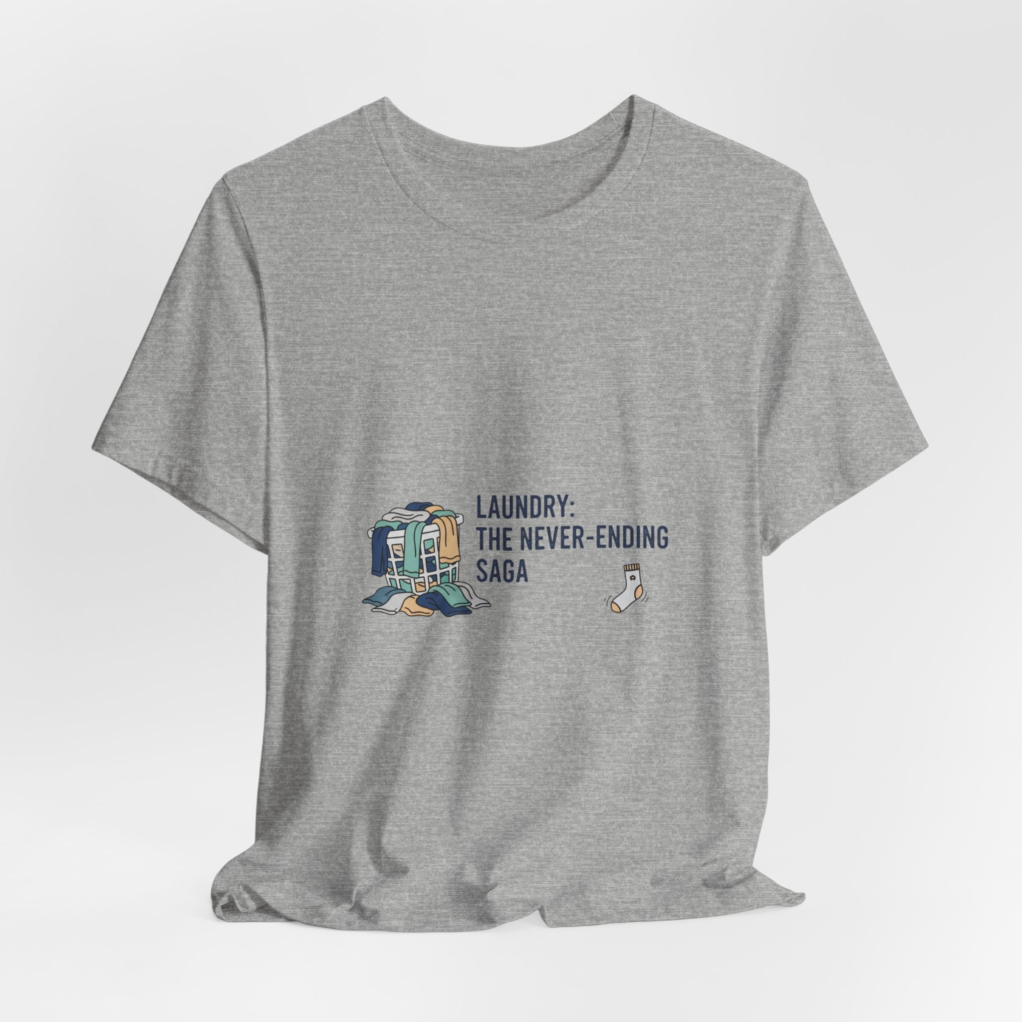 Laundry: The Never-Ending Saga T-Shirt | laundry pile humor, never folded shirt