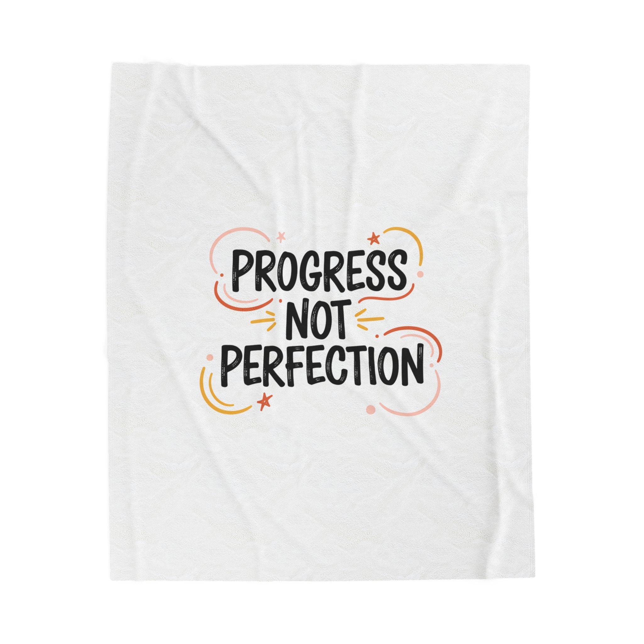 Progress Not Perfection Velveteen Plush Blanket | Handwritten Marker Brush Script, Casual Motivational Throw