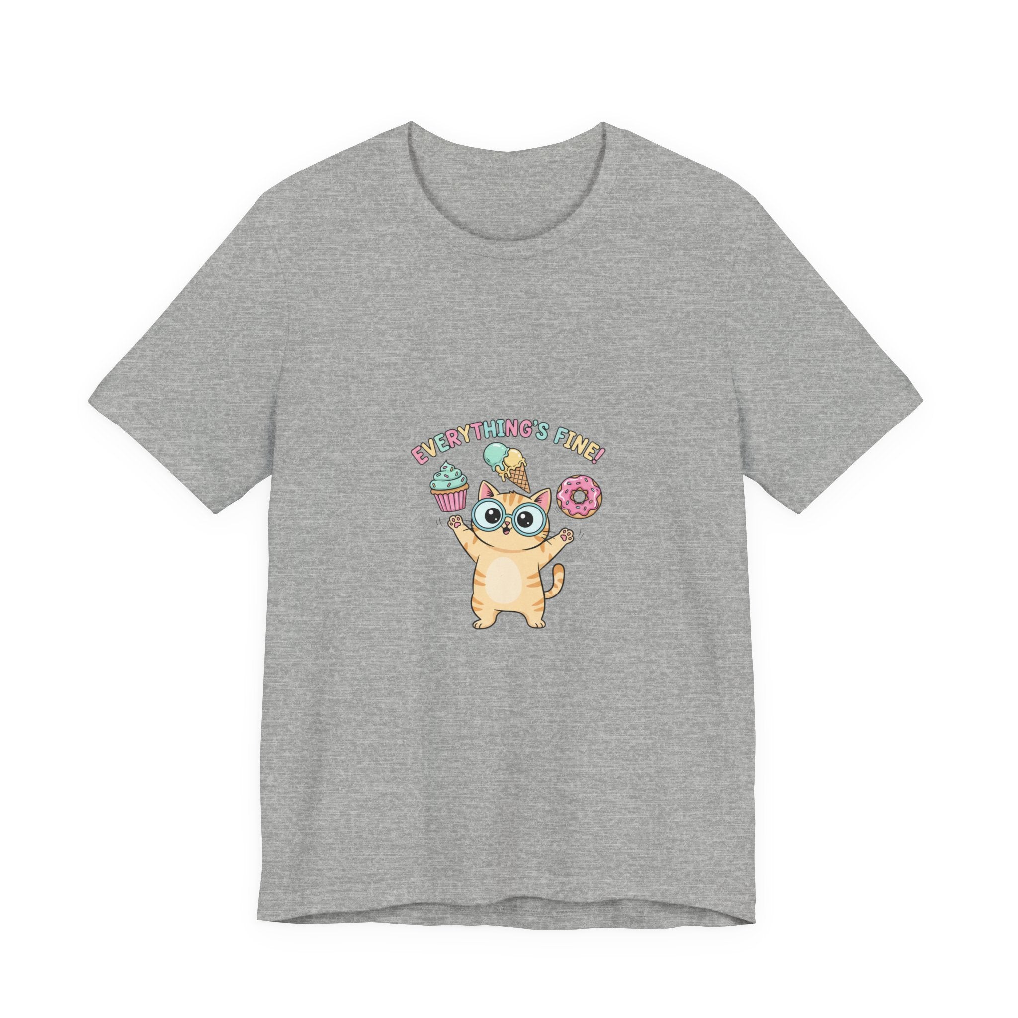 Absurd Cute Cat with Donut & Cupcake Tee | mildly unhinged, chaotic kawaii