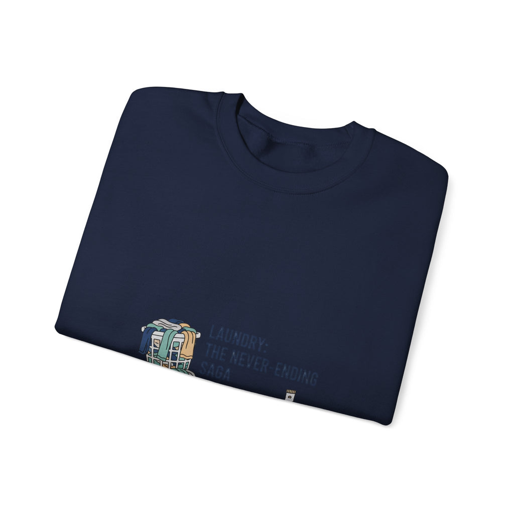 Laundry: The Never-Ending Saga Crewneck | laundry pile humor, washing machine meme