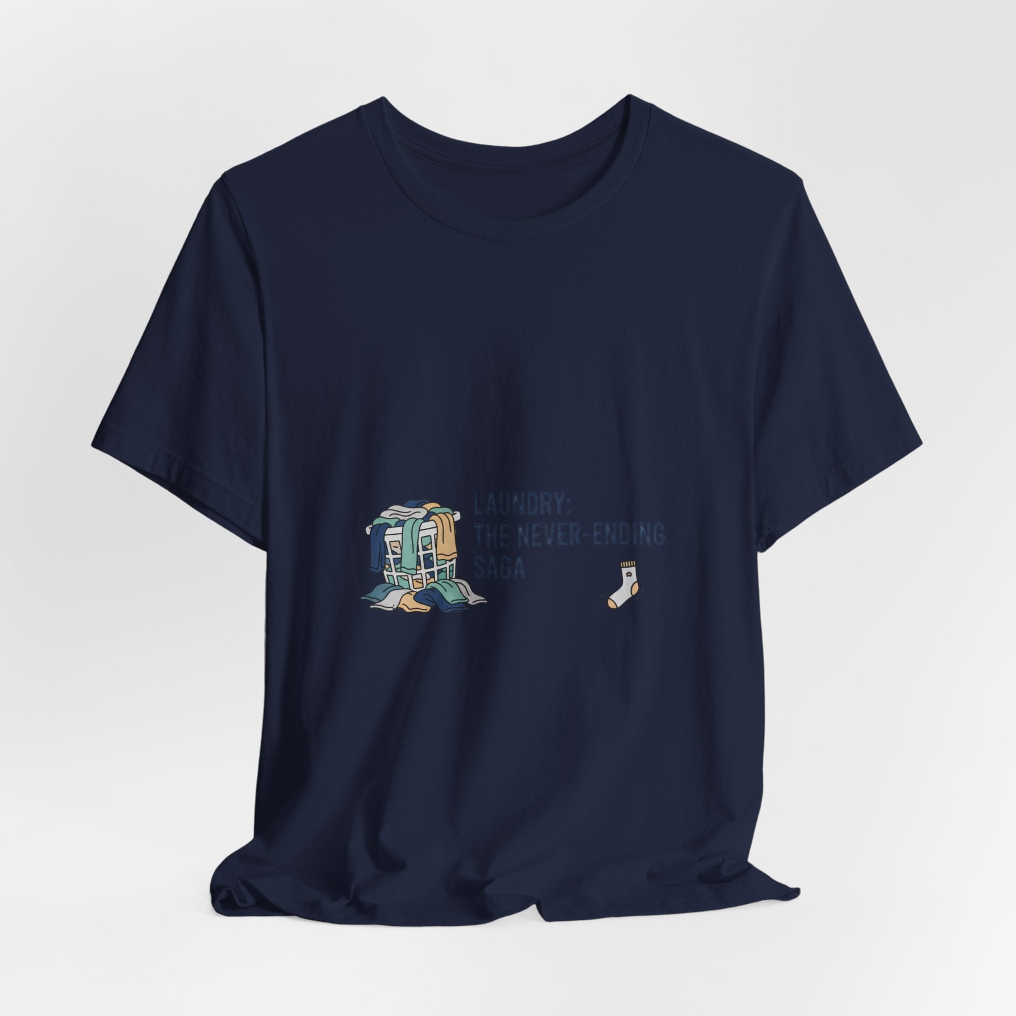 Laundry: The Never-Ending Saga T-Shirt | laundry pile humor, never folded shirt