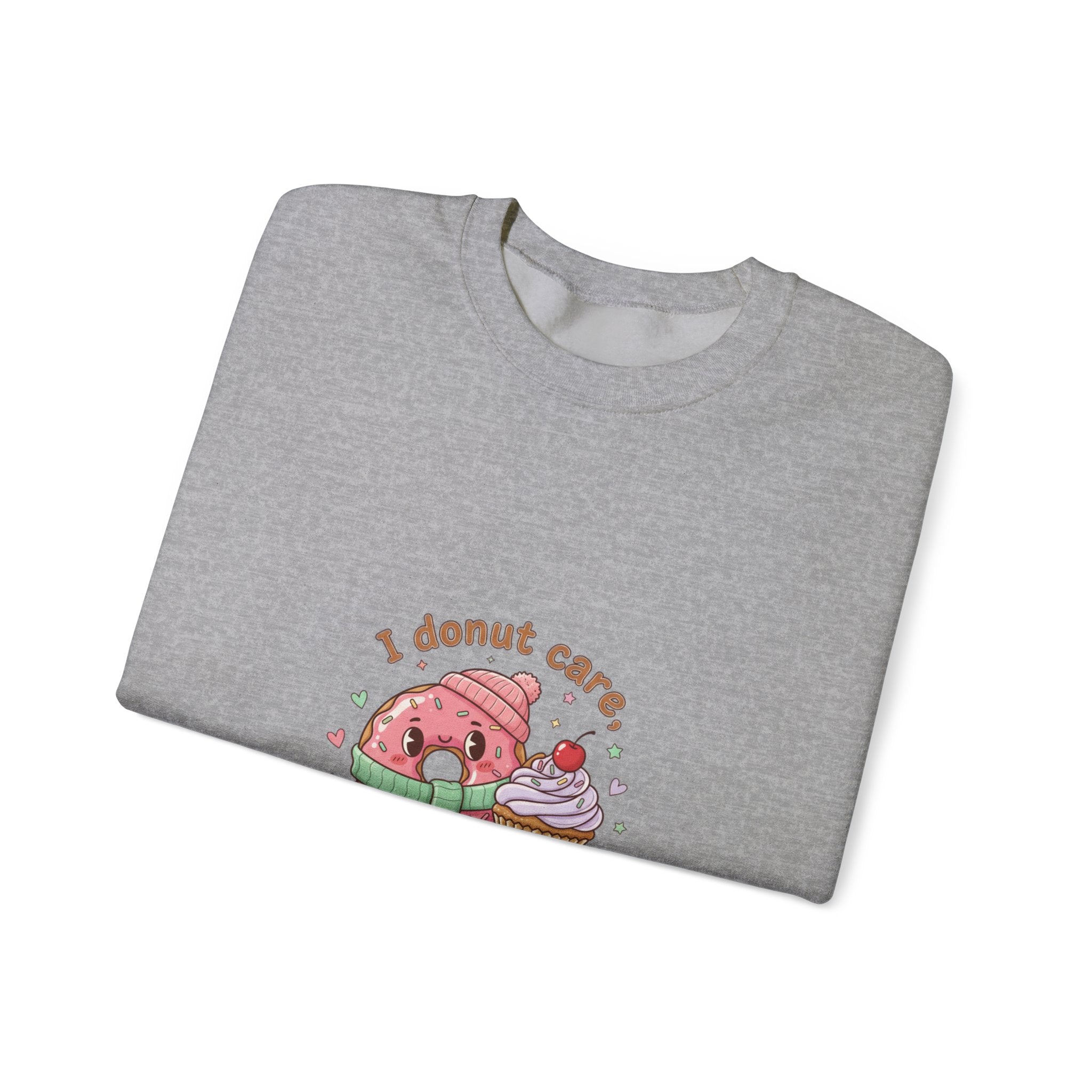 Donut Care I’m Delicious Sweatshirt | food pun cartoon, cozy snack humor