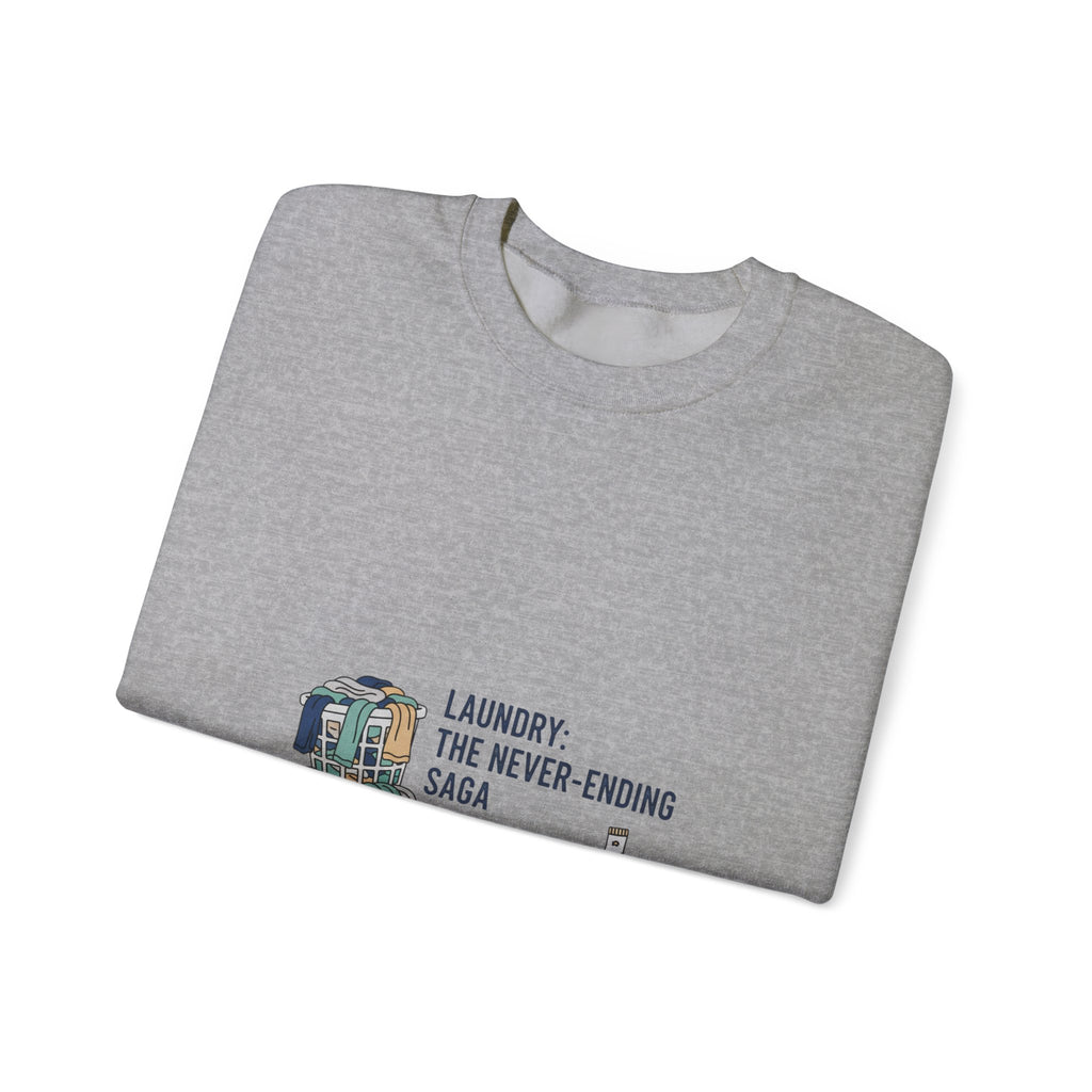 Laundry: The Never-Ending Saga Crewneck | laundry pile humor, washing machine meme