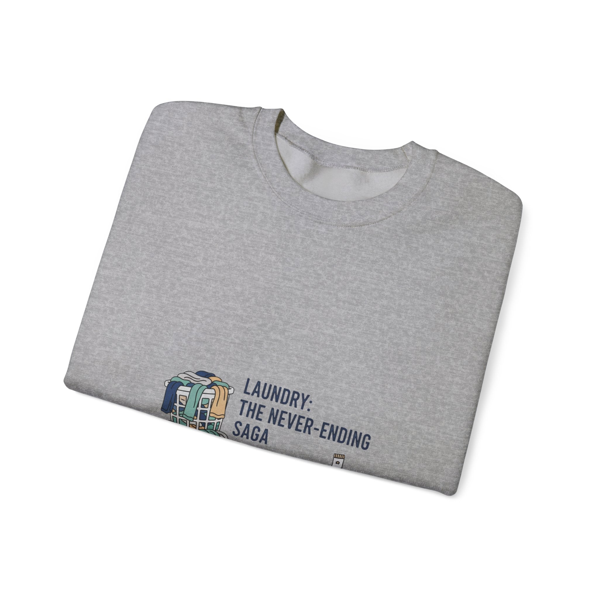 Laundry: The Never-Ending Saga Crewneck | laundry pile humor, washing machine meme