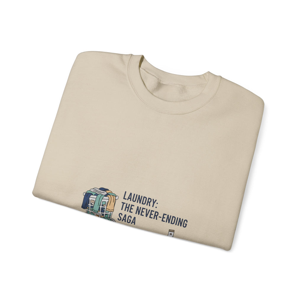 Laundry: The Never-Ending Saga Crewneck | laundry pile humor, washing machine meme