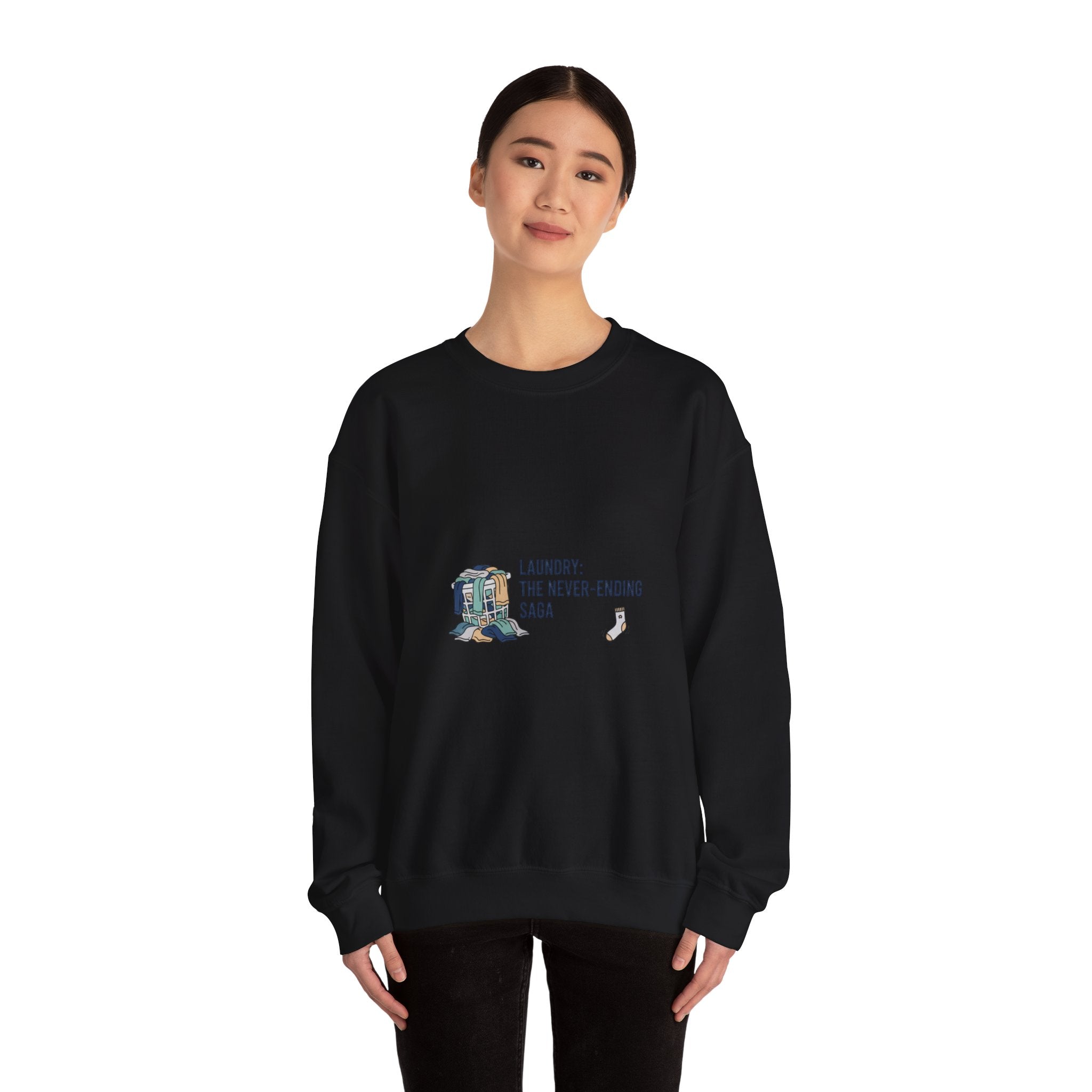 Laundry: The Never-Ending Saga Crewneck | laundry pile humor, washing machine meme