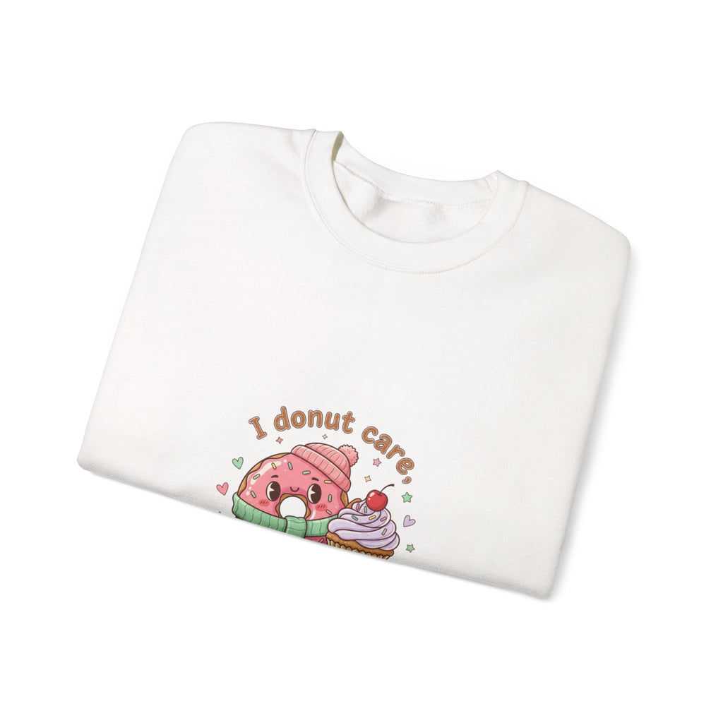 Donut Care I’m Delicious Sweatshirt | food pun cartoon, cozy snack humor