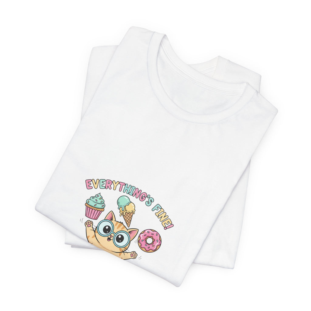 Absurd Cute Cat with Donut & Cupcake Tee | mildly unhinged, chaotic kawaii