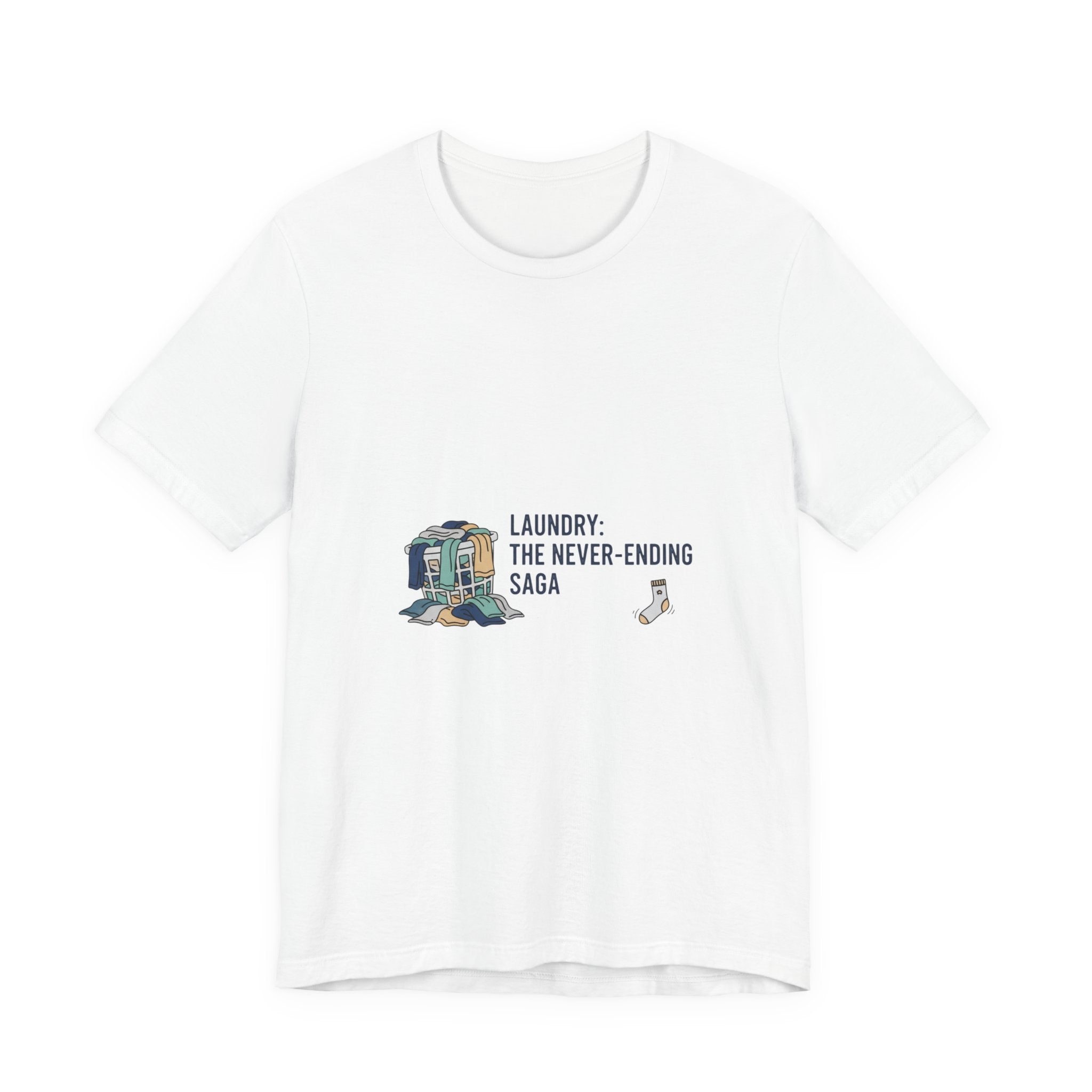 Laundry: The Never-Ending Saga T-Shirt | laundry pile humor, never folded shirt