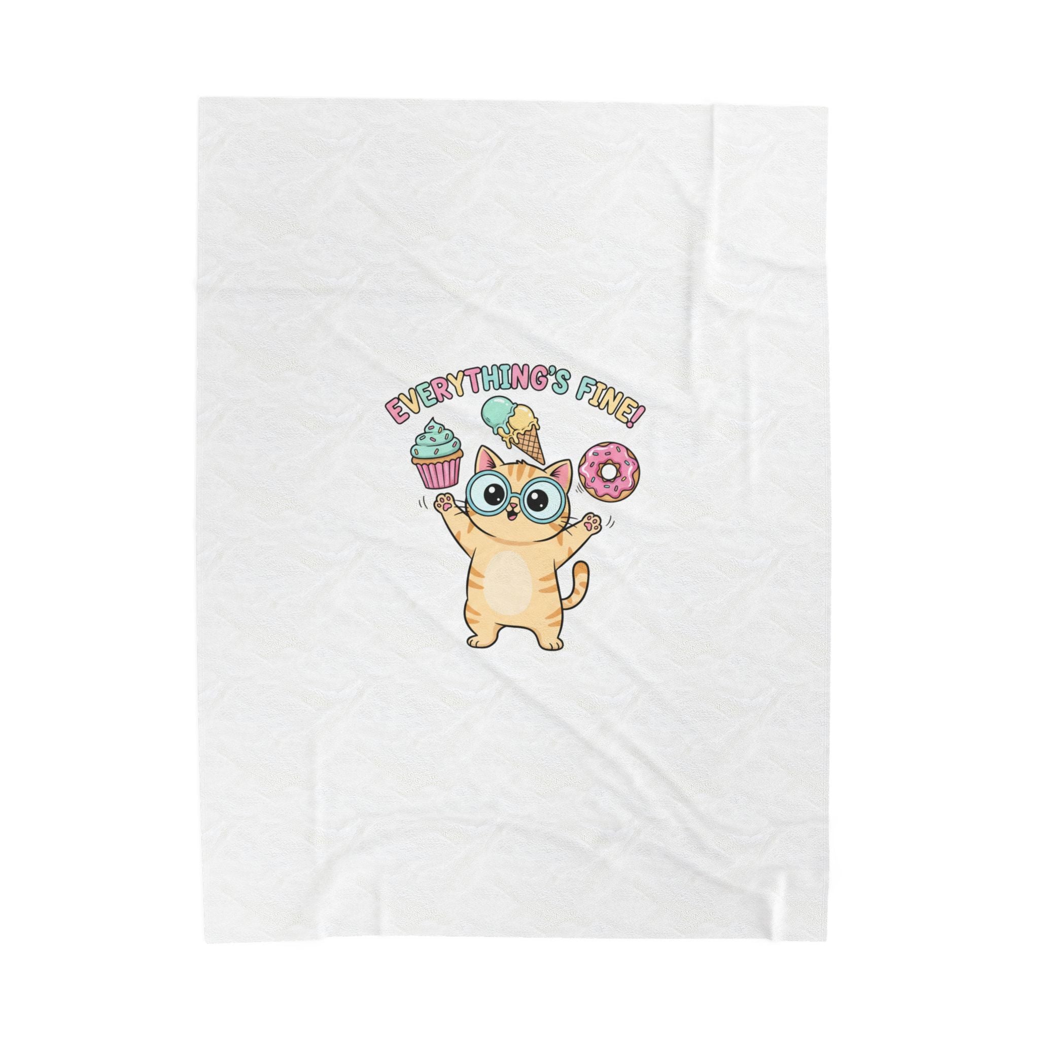 Everything's Fine Cat, Velveteen Plush Blanket | cute irony, whimsical weird