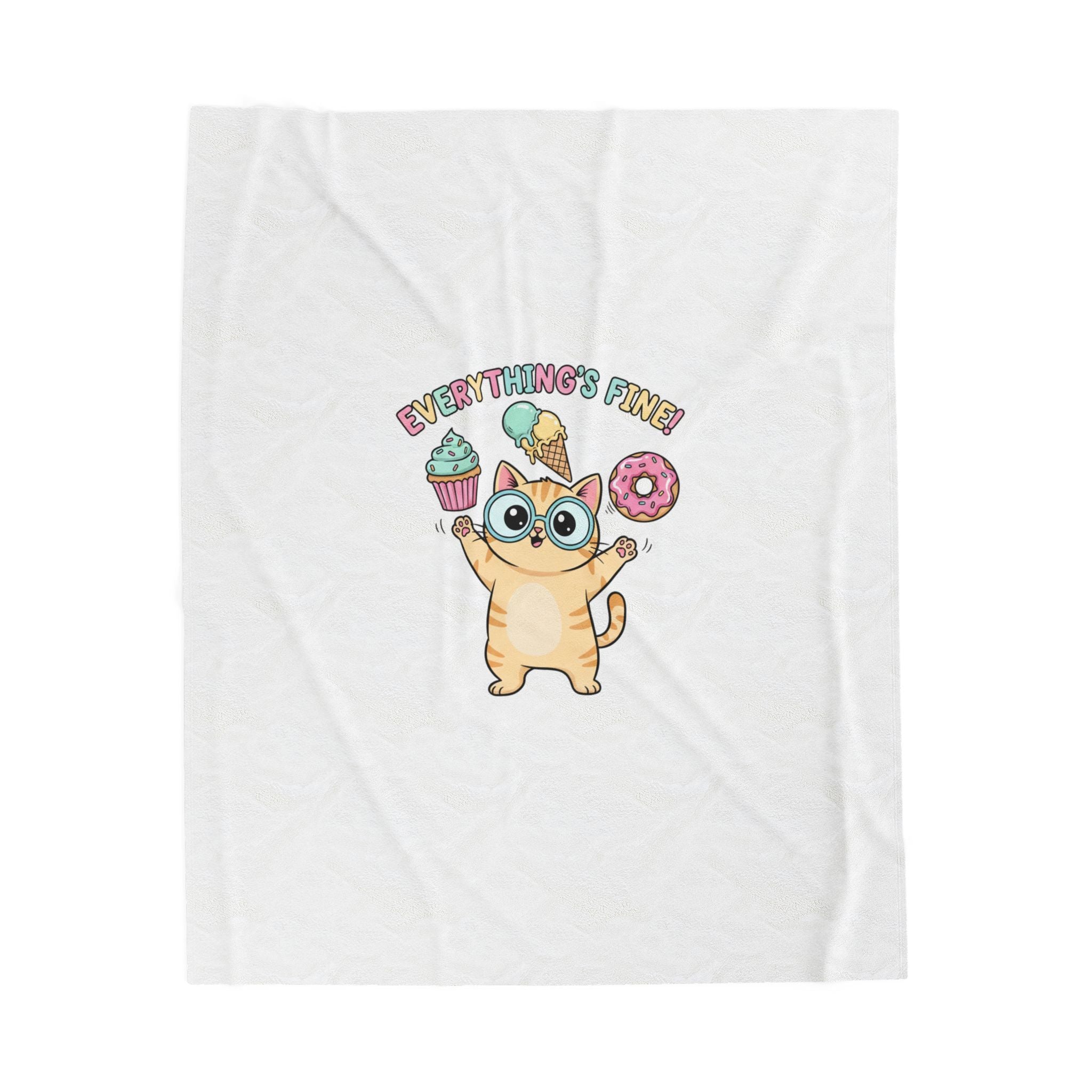 Everything's Fine Cat, Velveteen Plush Blanket | cute irony, whimsical weird